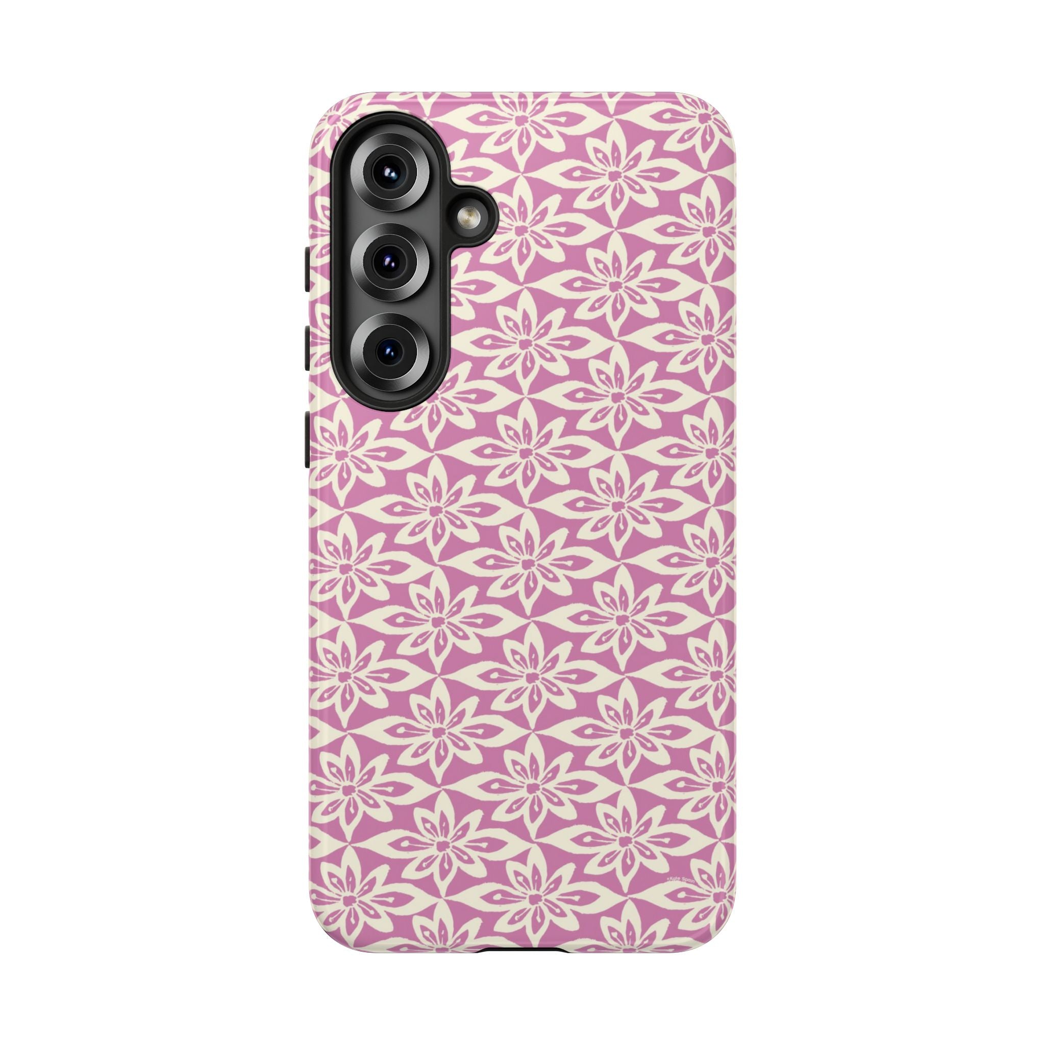 Lily Rose Samsung Galaxy S25 Matte case — graphic white lily print on soft rose — botanical phone case by Kate Spain