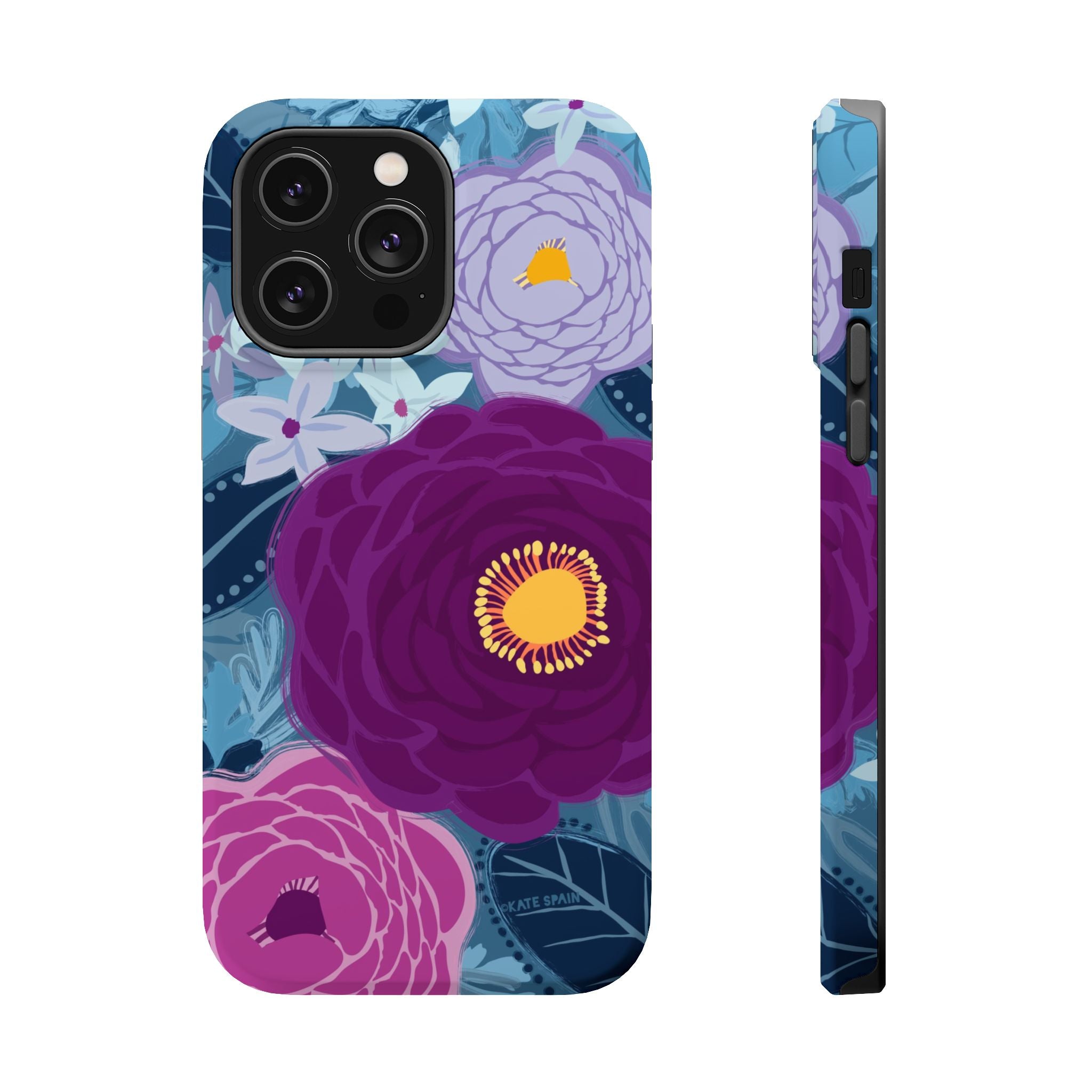 Bloomerie MagSafe iPhone 14 Pro Max Case – Matte | navy, purple, magenta botanical peony floral print