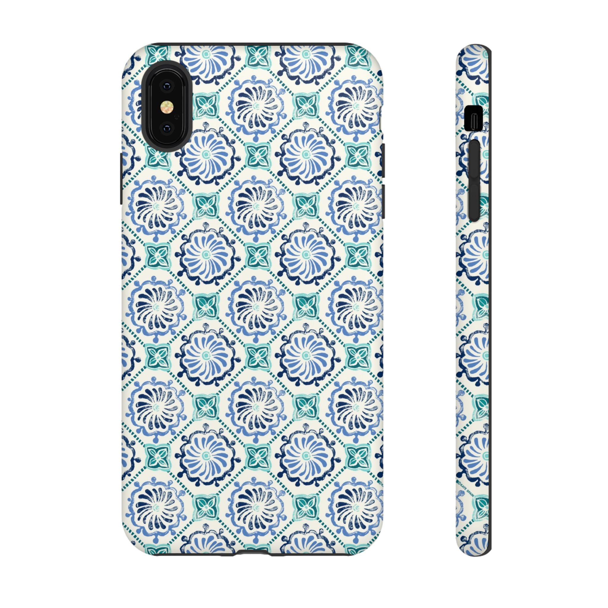 Horizon Blue Tile Tough iPhone XS Max Case – Matte | blue, turquoise, cream white dual-layer protection