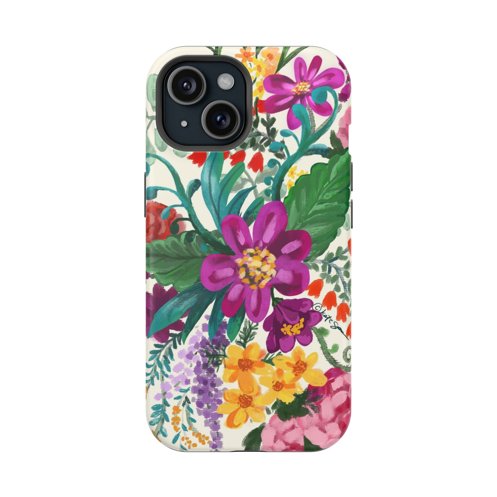 Posy MagSafe iPhone 15 Case – Matte | white, magenta, yellow, purple vibrant botanical floral print