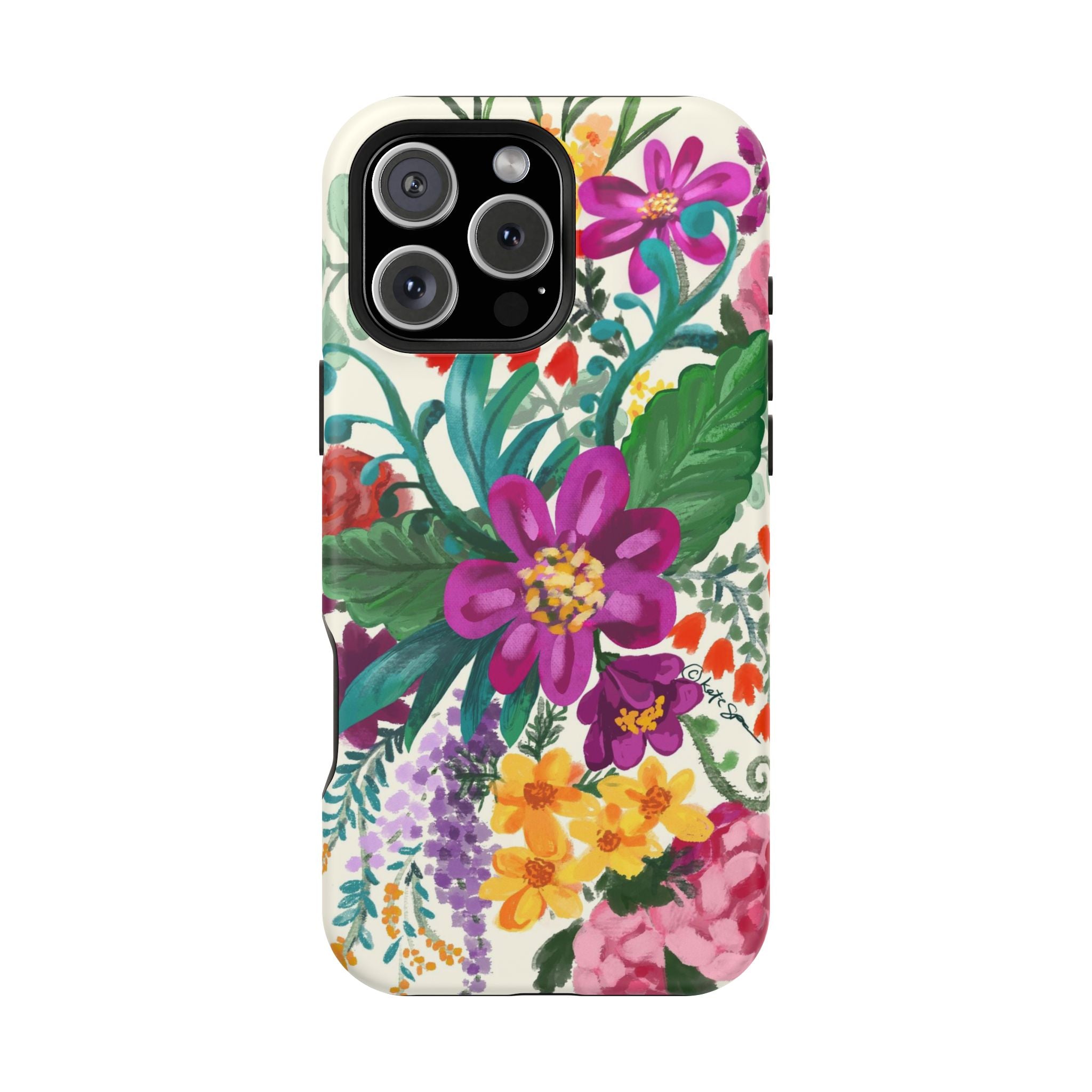 Posy MagSafe iPhone 16 Pro Max Case – Matte | white, magenta, yellow, purple vibrant botanical floral print