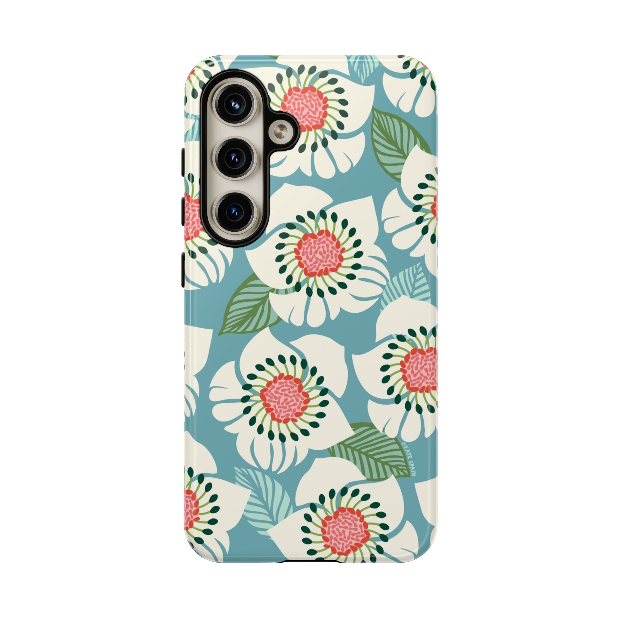 Artistic Panache Samsung Galaxy S24 Case – Glossy | sky blue, pale cream, pink anemone floral print