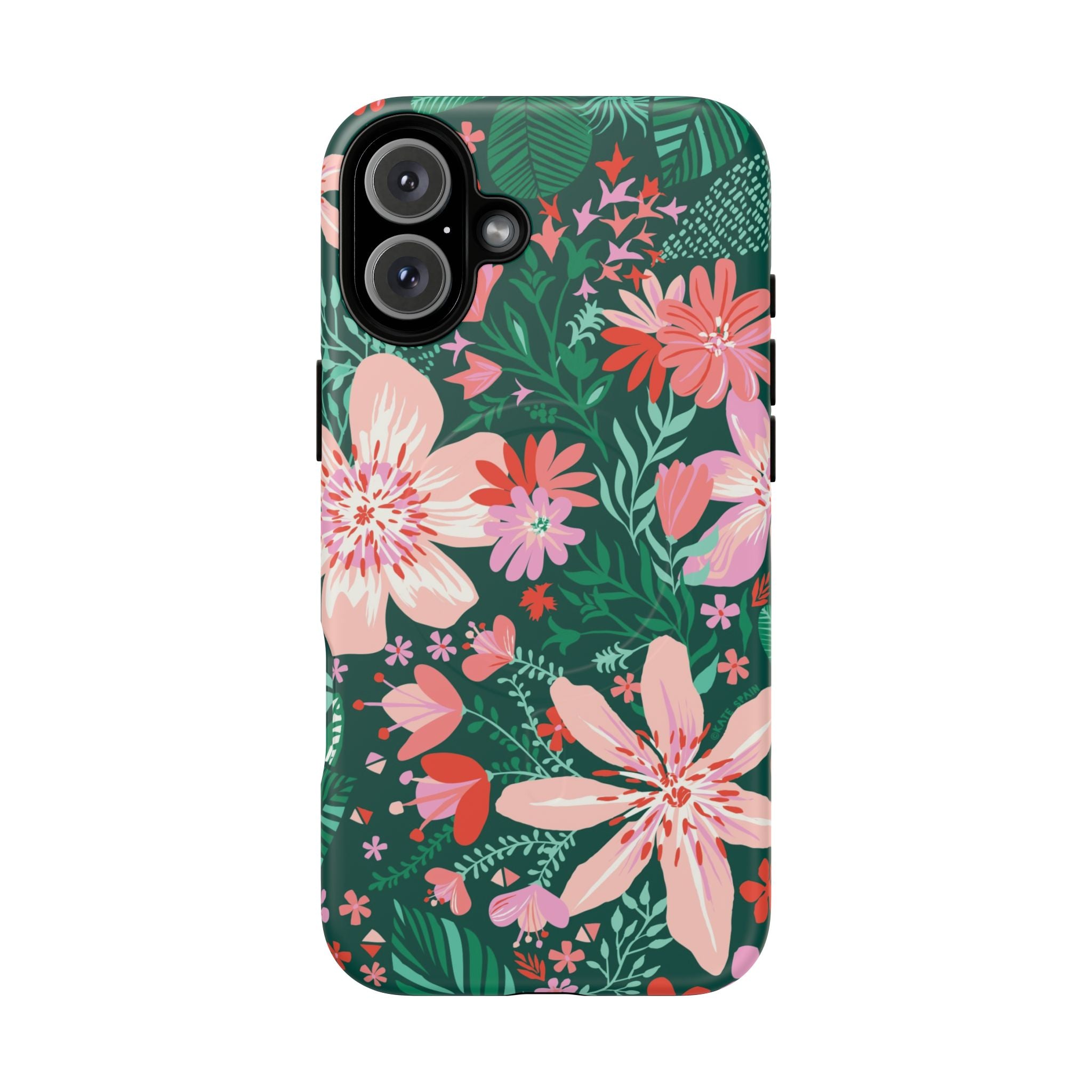 Bonaire MagSafe iPhone 16 Plus Case – Matte | jade, pink, white tropical floral botanical print