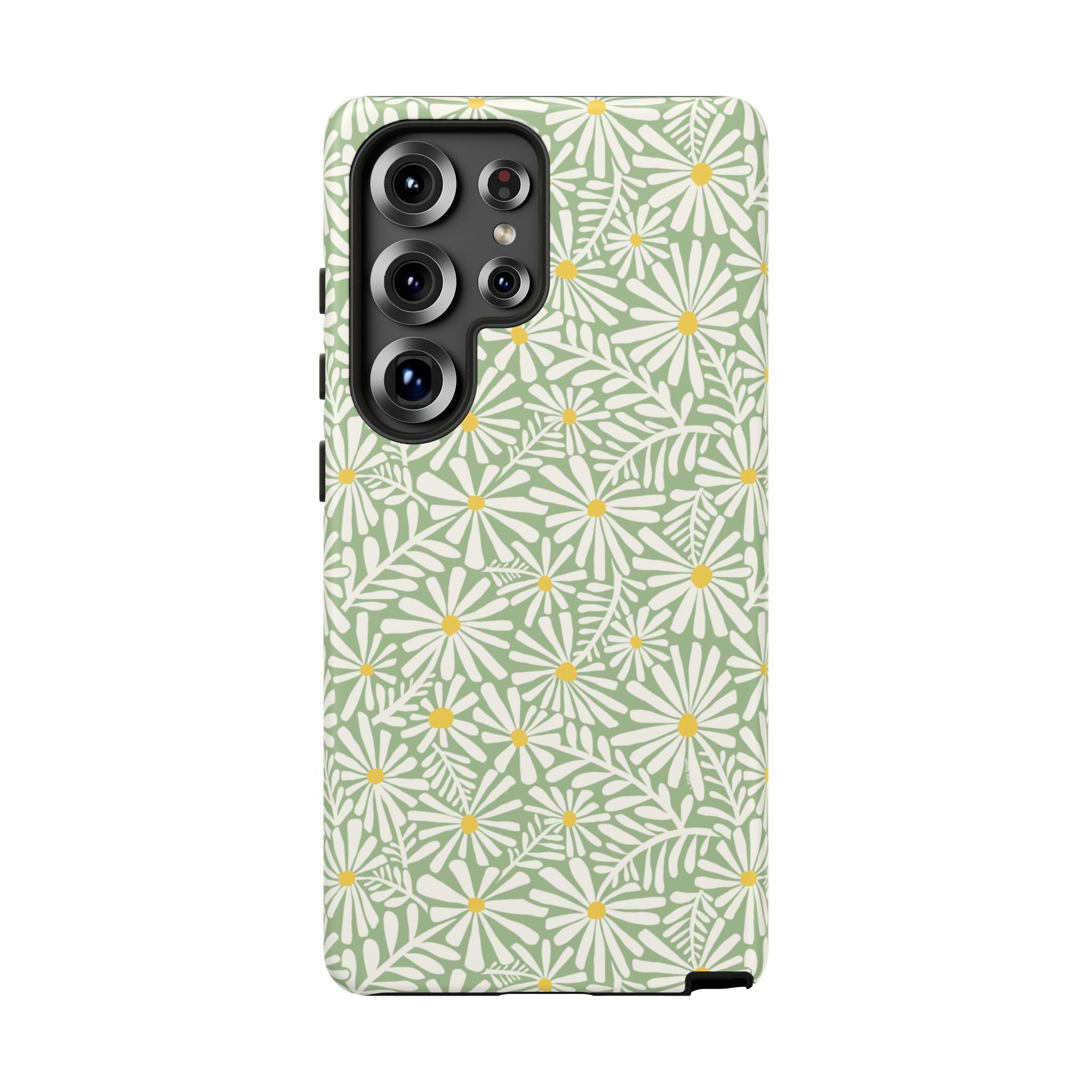 Montauk Daisy Meadow Green Samsung Galaxy S26 Glossy case — white daisy and fern print on sage green by Kate Spain