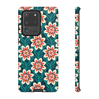 Modern Dahlia Samsung Case - Teal Coral Allover Pattern