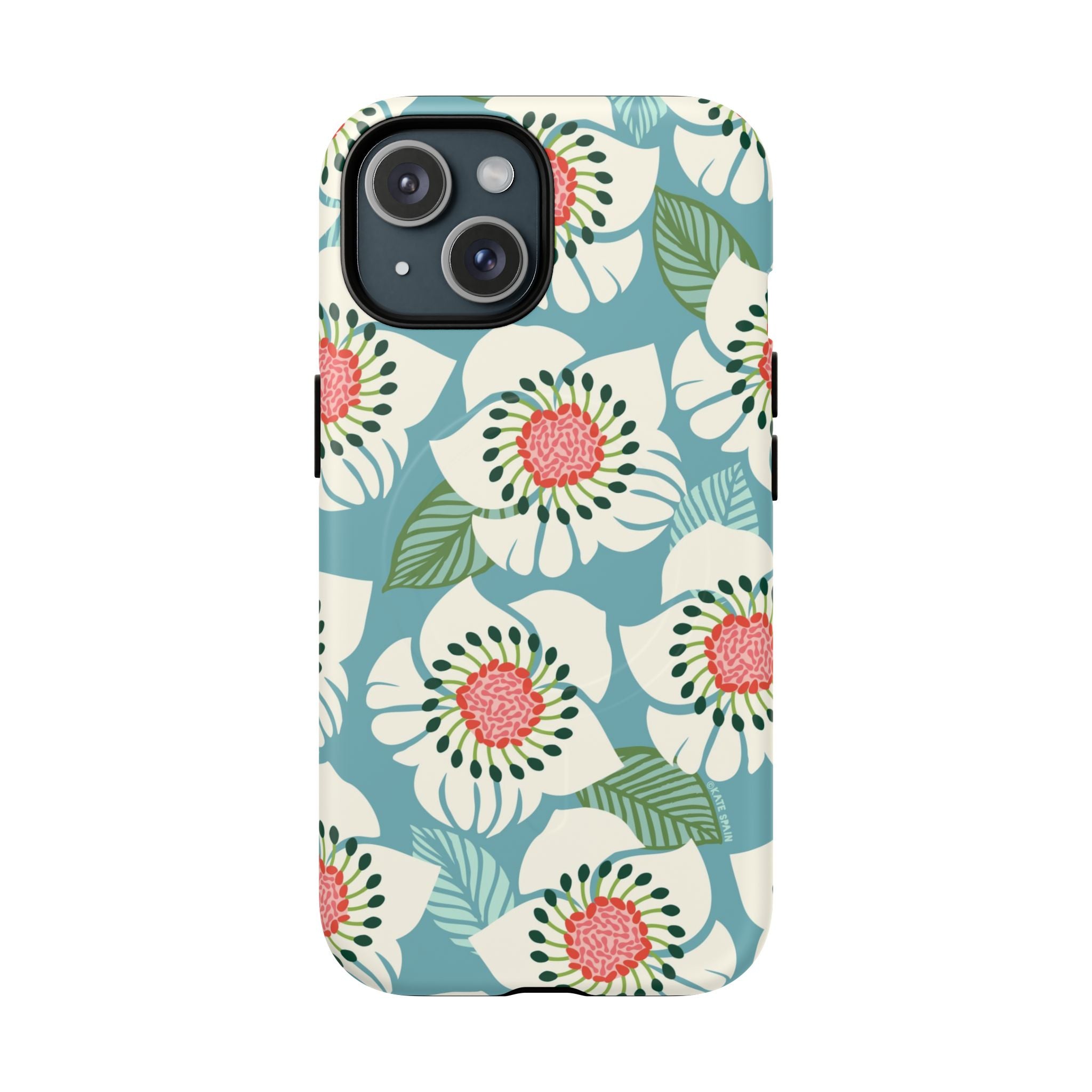 Panache MagSafe iPhone 15 Case – Matte | sky blue, pale cream, pink anemone floral print