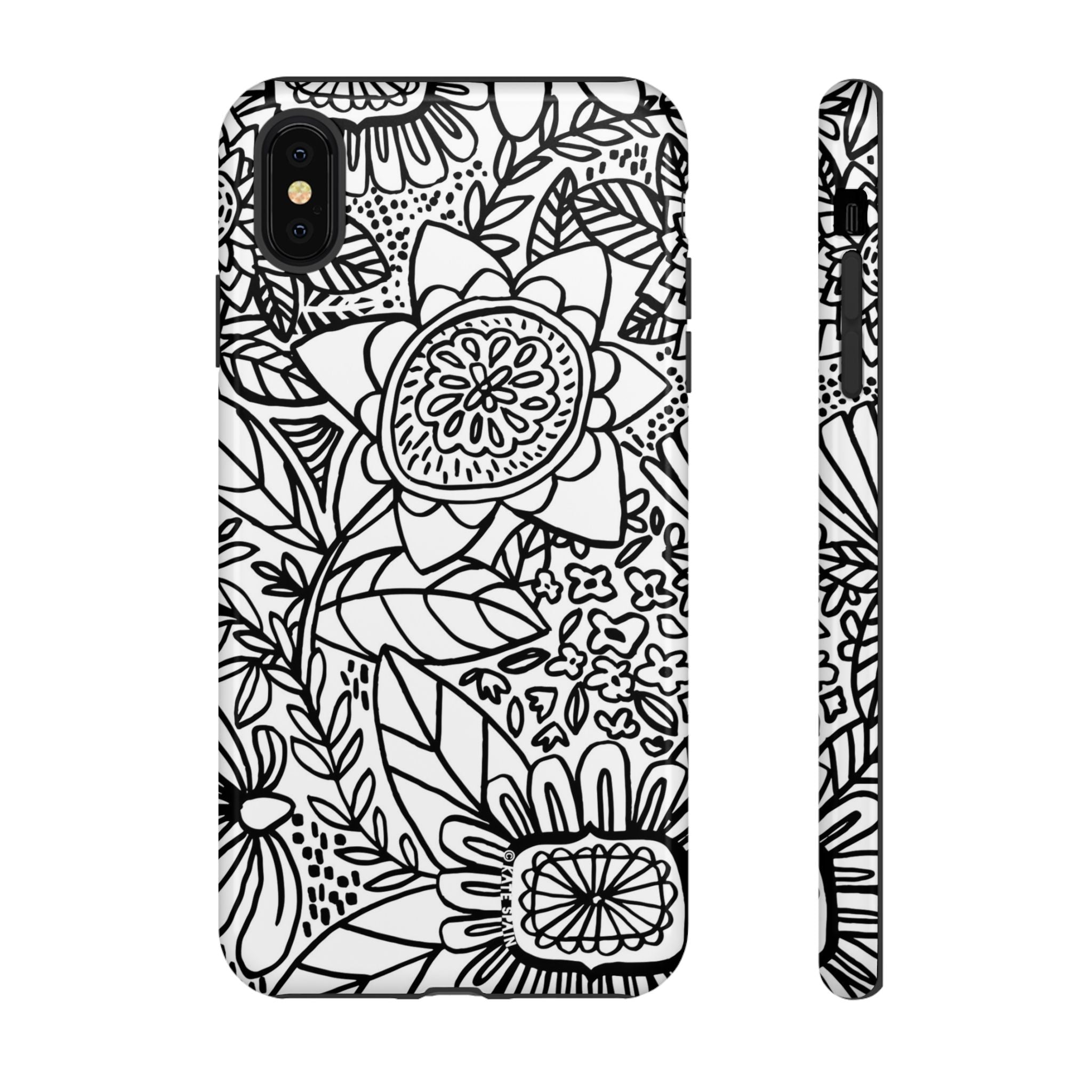 Esprit Tough iPhone XS Max Case – Glossy | white, black botanical line art floral print