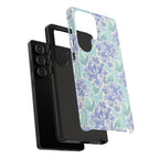 Luxury Nantucket Hydrangea Samsung Galaxy S25 Ultra Case – Glossy | close-up of shock-absorbing layer construction in periwinkle, sky blue, mint hydrangea floral print