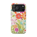 Luxury Terrain MagSafe iPhone 17 Pro Max Case – Glossy | white, magenta, coral botanical woodland floral print