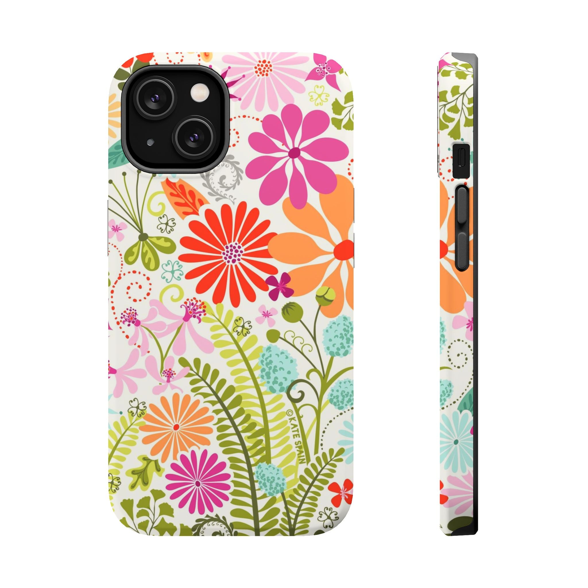 Luxury Terrain MagSafe iPhone 13 Case – Matte | white, magenta, coral botanical woodland floral print