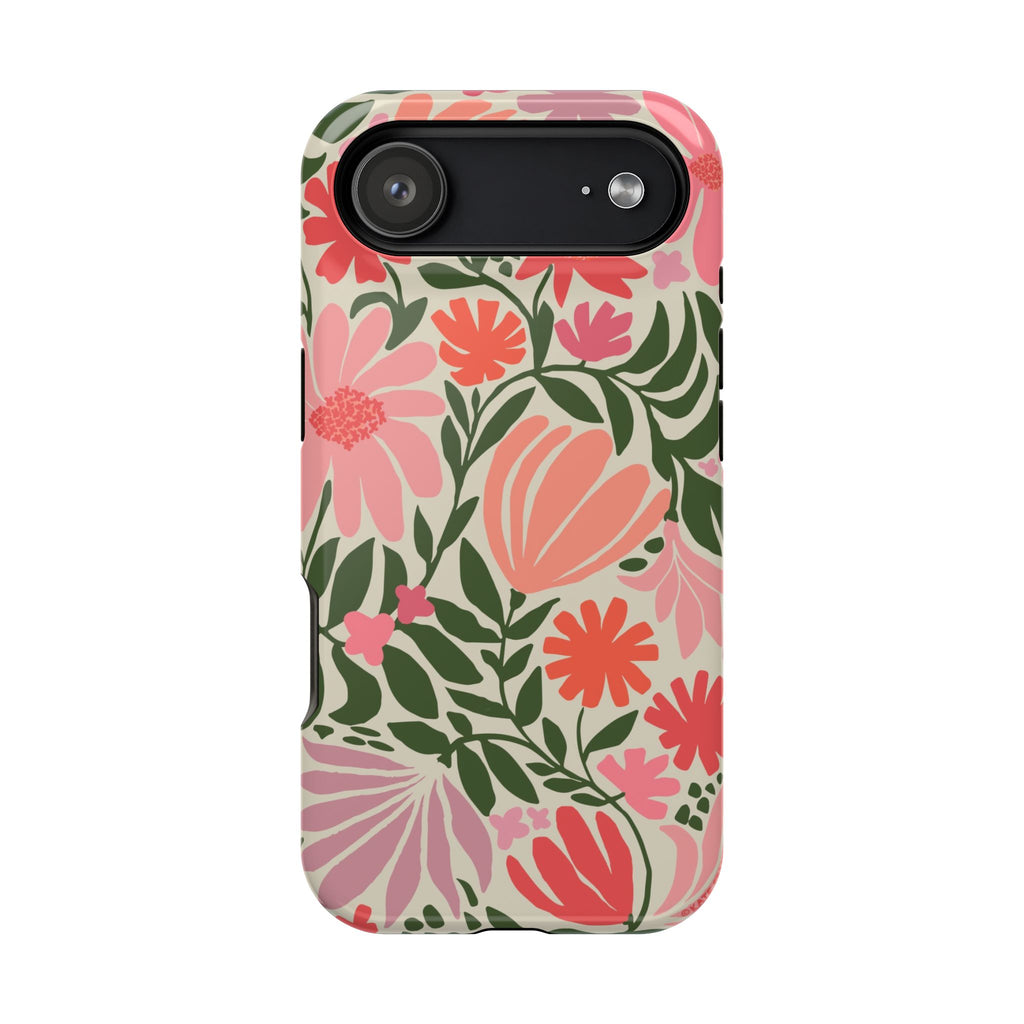 Botanica MagSafe iPhone 17 Air Case – Glossy | coral, pink, sage green botanical wildflower print