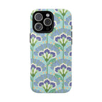 Lantern Flower Tough iPhone 16 Plus Case – Matte | aqua, periwinkle, green botanical lantern floral print