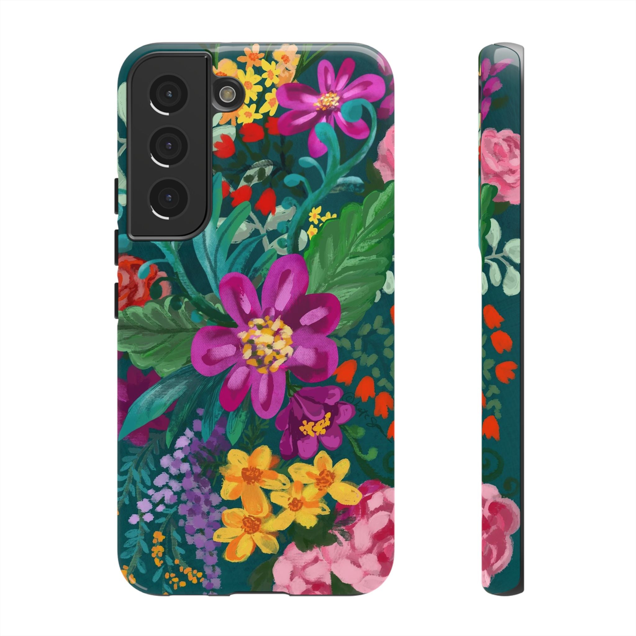 Tropical Posy Samsung Galaxy S22 Case – Glossy | teal, magenta, yellow, pink vibrant botanical floral print