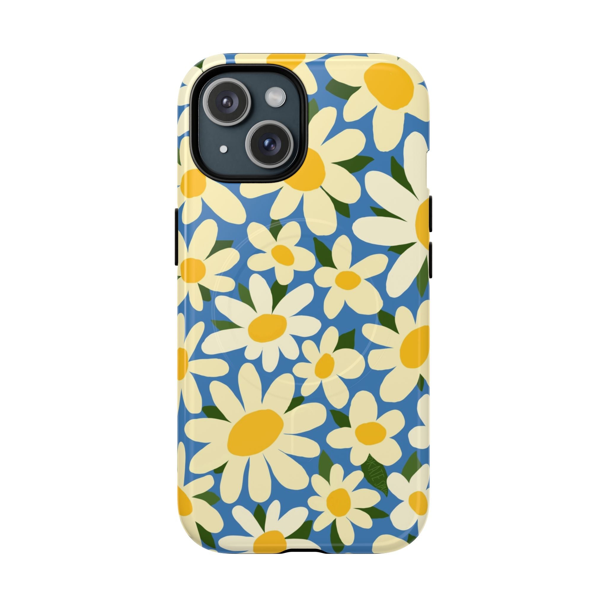 Shasta Daisy MagSafe iPhone 15 Case – Glossy | blue, cream, yellow daisy floral print