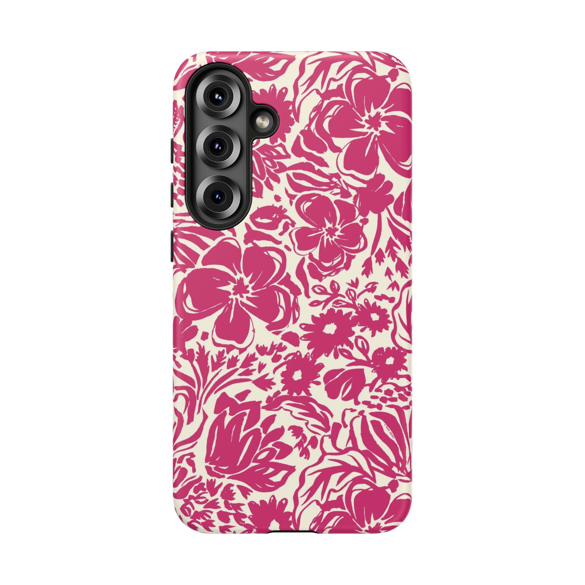 Rhapsody Bright Pink Samsung Galaxy S25 Plus Glossy case — bold magenta floral print on cream by Kate Spain