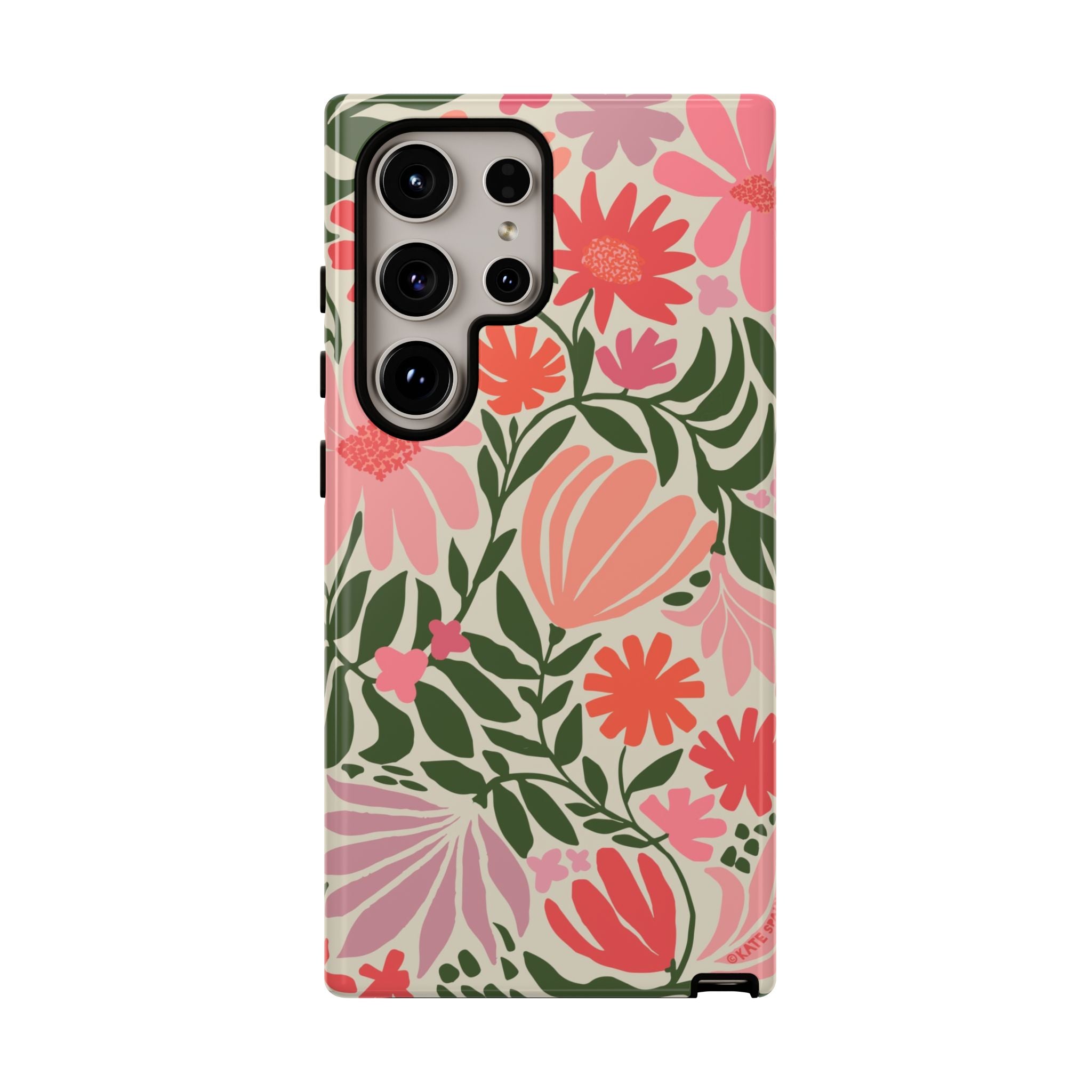 Luxury Botanica Samsung Galaxy S24 Ultra Case – Glossy | cream, coral, pink botanical wildflower print