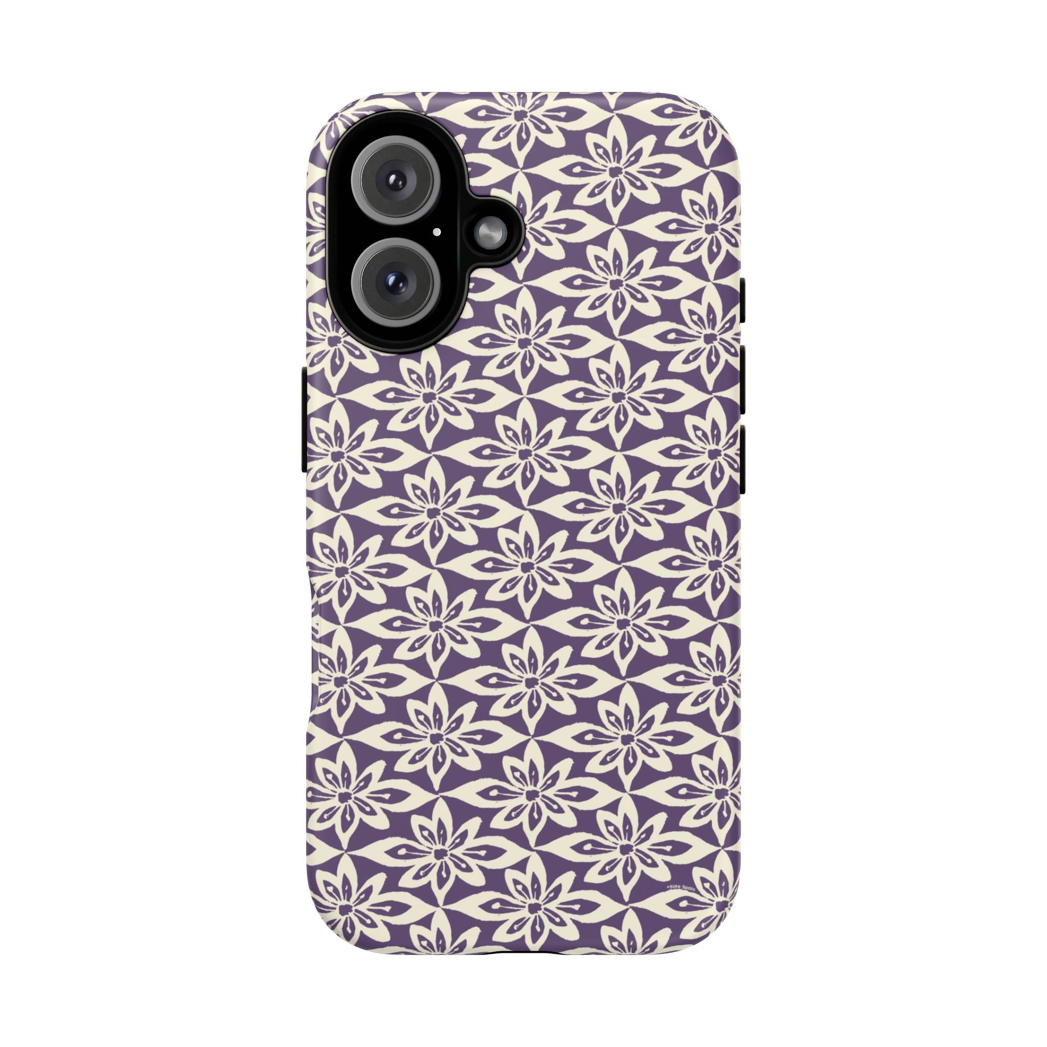Lily Plum iPhone 16 Case – Matte | graphic white lily print on rich violet — botanical phone case by Kate Spain