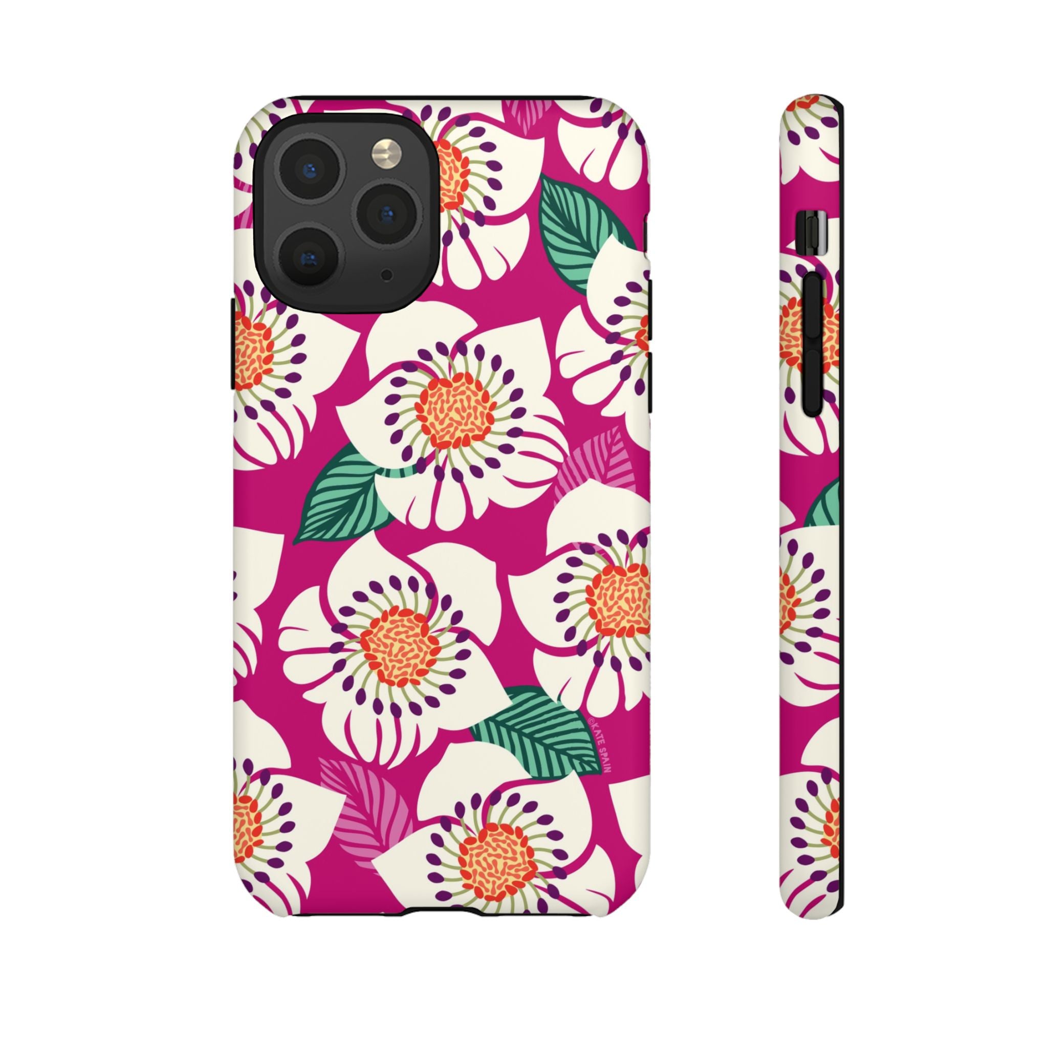 Panache Rose Tough iPhone 11 Pro Case – Matte | berry, cream white, peach anemone floral print