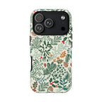 Juniper Tough iPhone 17 Pro Case – Matte | cream, green, red botanical woodland print