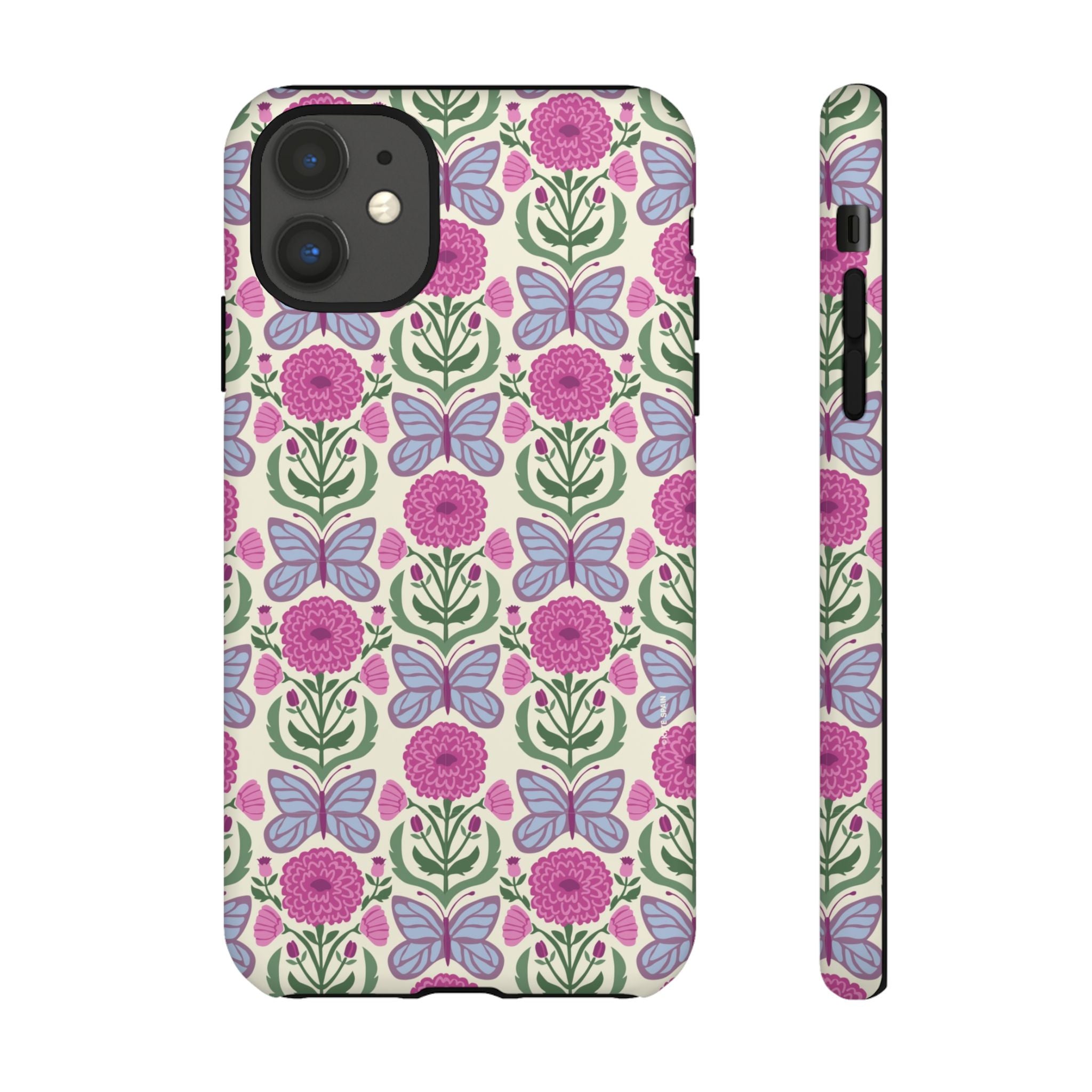 Butterfly Tough iPhone 11 Case – Matte | cream, magenta, periwinkle butterfly floral print