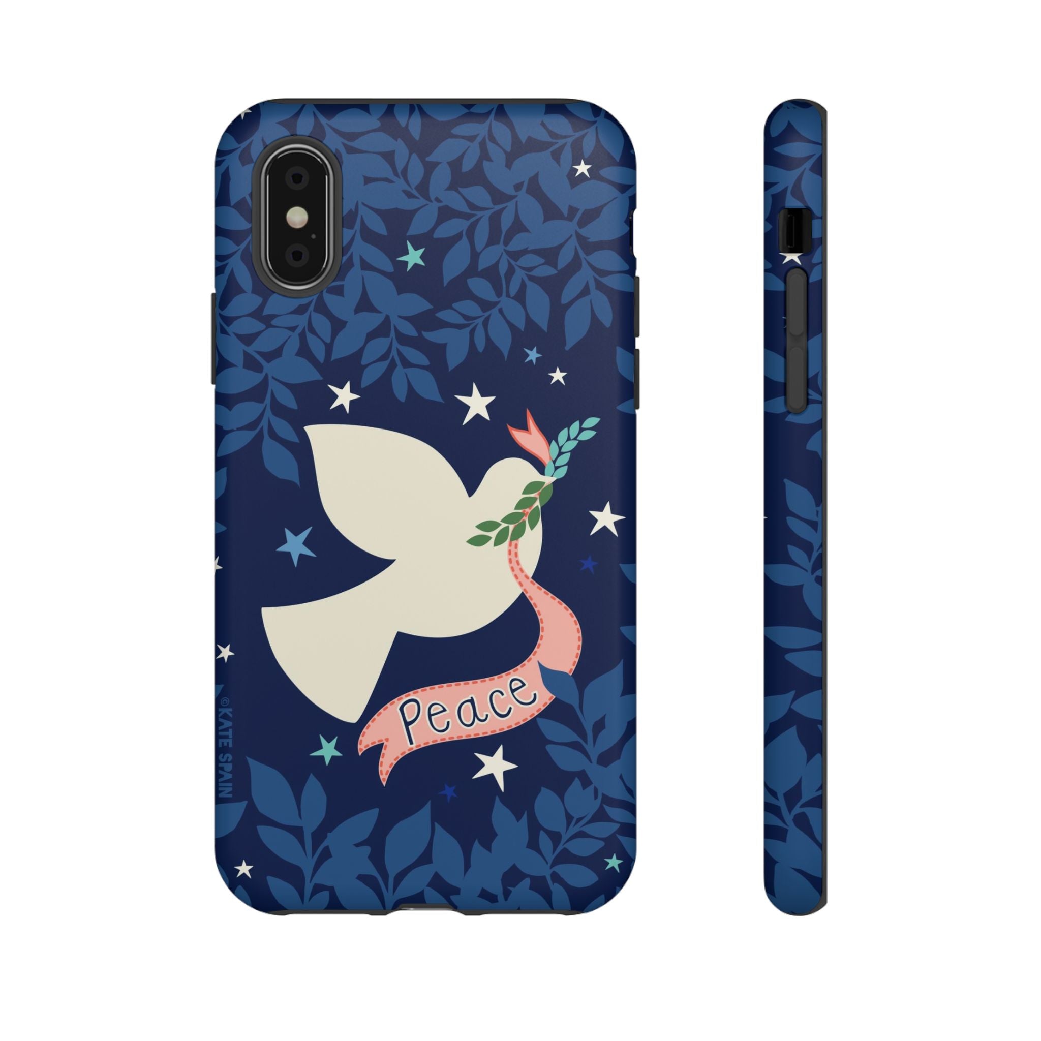 Peace Tough iPhone X Case – Matte | navy, cream peace dove, stars, botanical print
