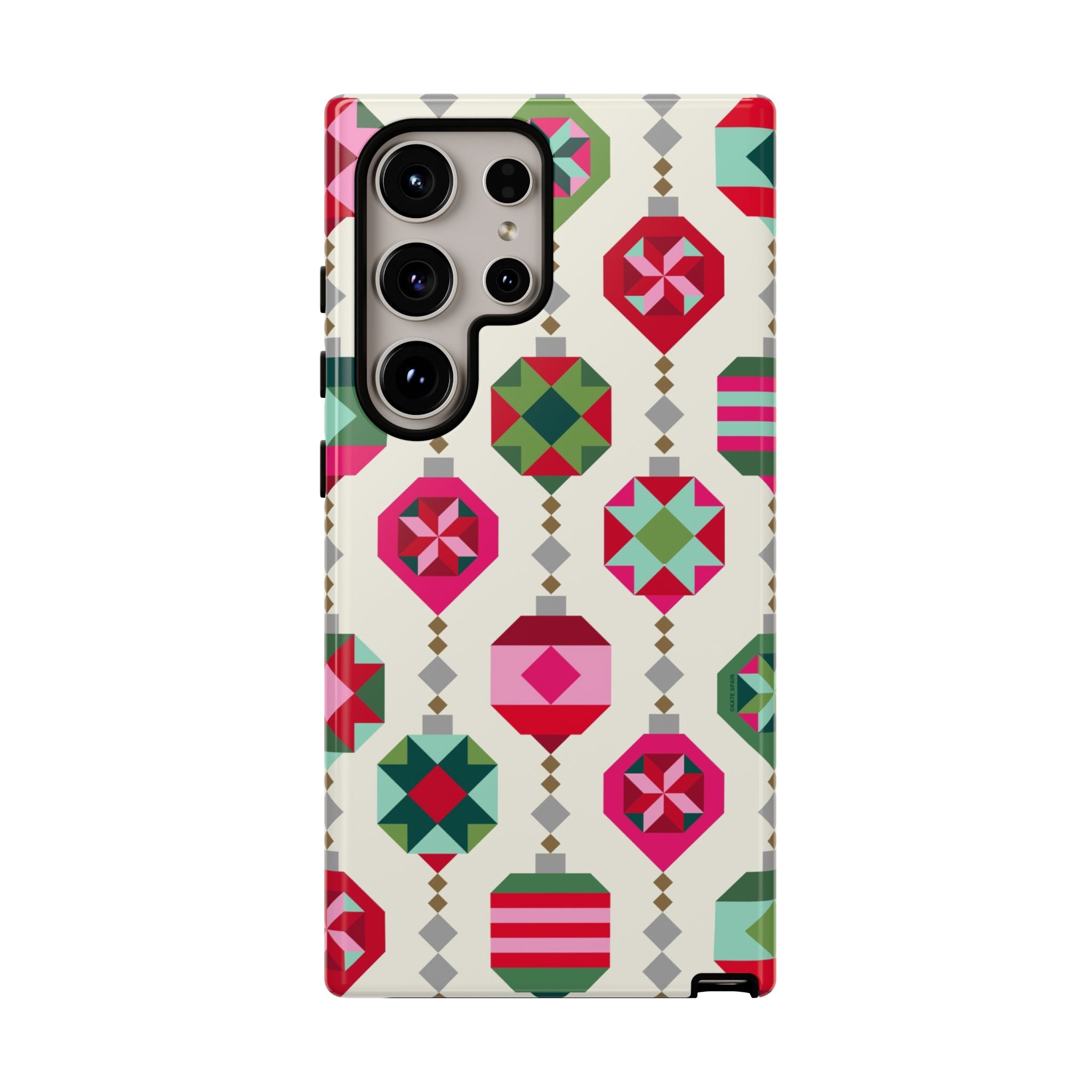 Felicity Ornaments Samsung Galaxy S24 Ultra Case – Glossy | cream, red, pink, green, mint geometric quilted ornament print