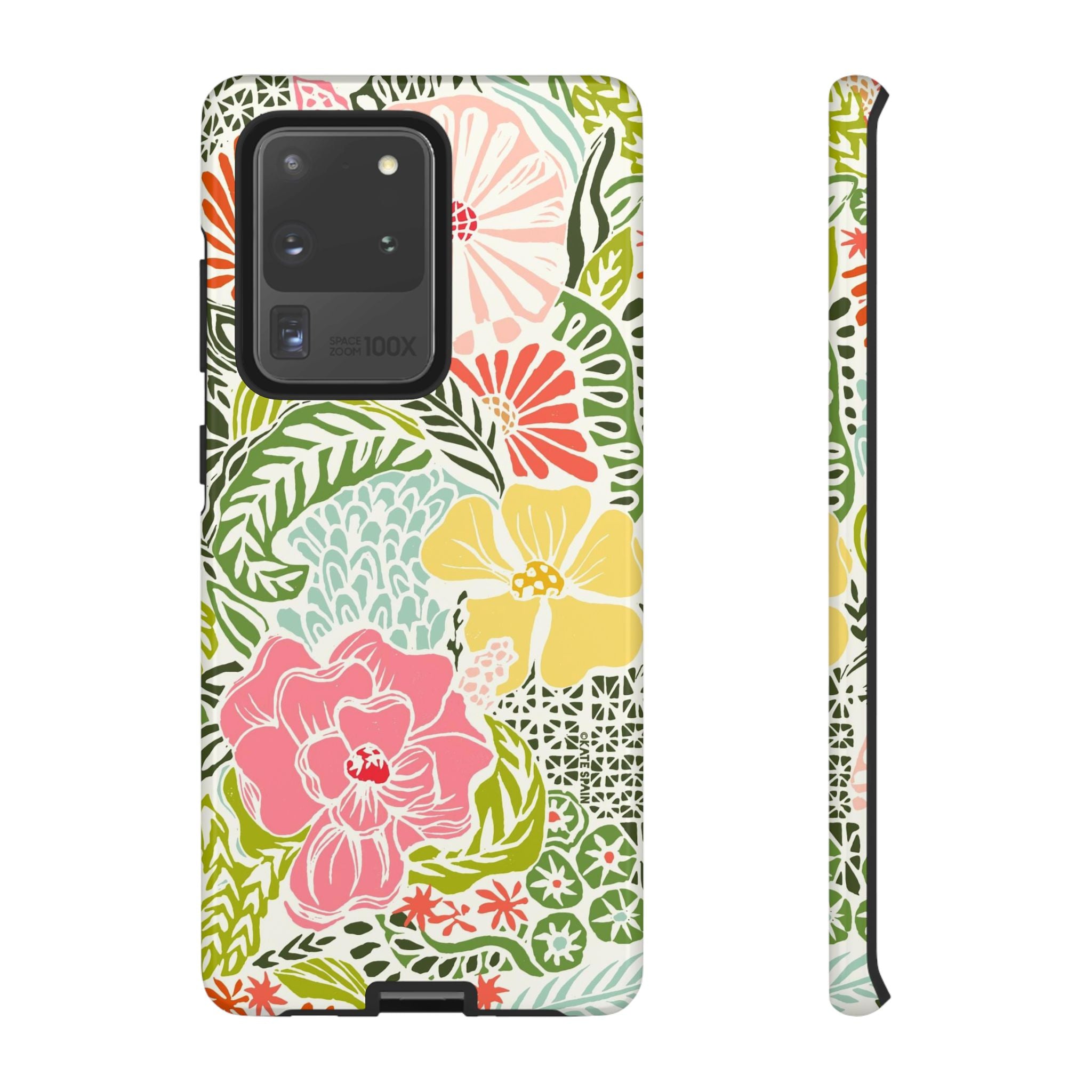 Cute Tropica Samsung Galaxy S20 Ultra Case – Glossy | cream, pink, yellow, blue botanical floral print