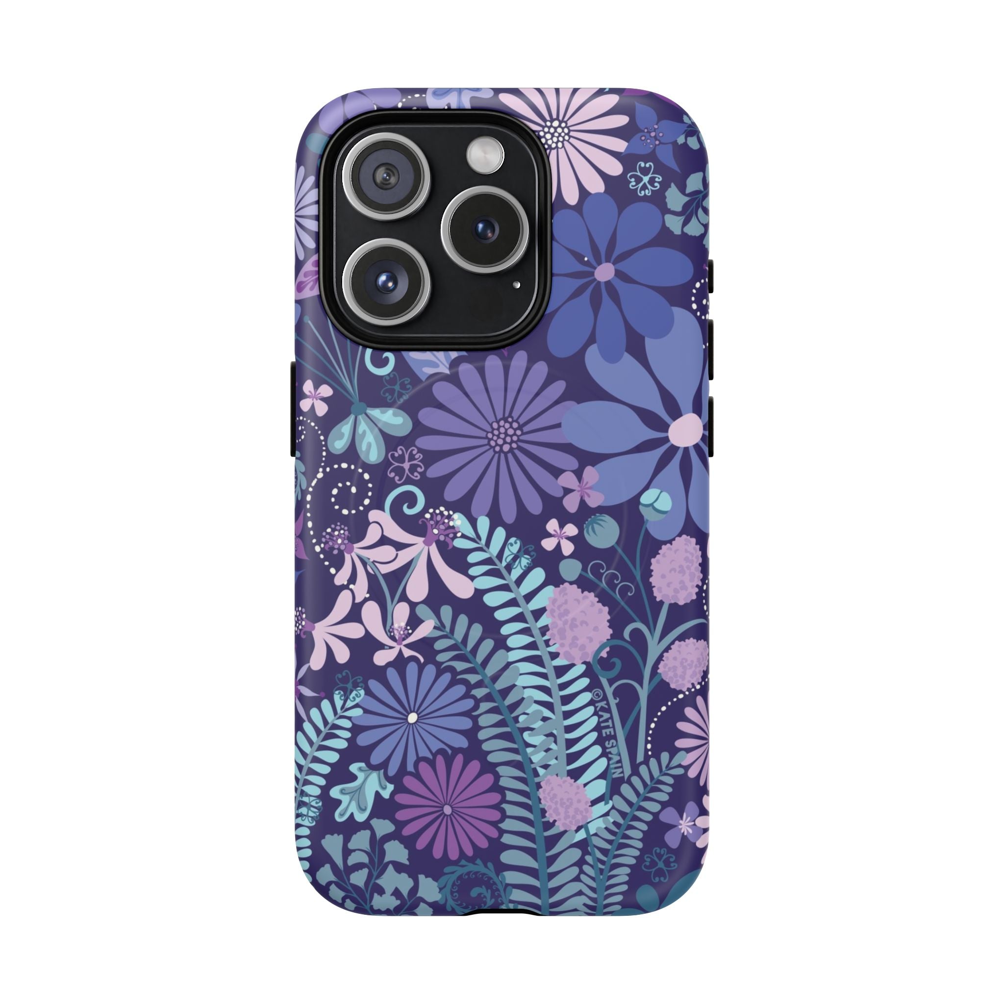Terrain Night MagSafe iPhone 15 Pro Case – Matte | navy, purple, aqua botanical woodland floral print
