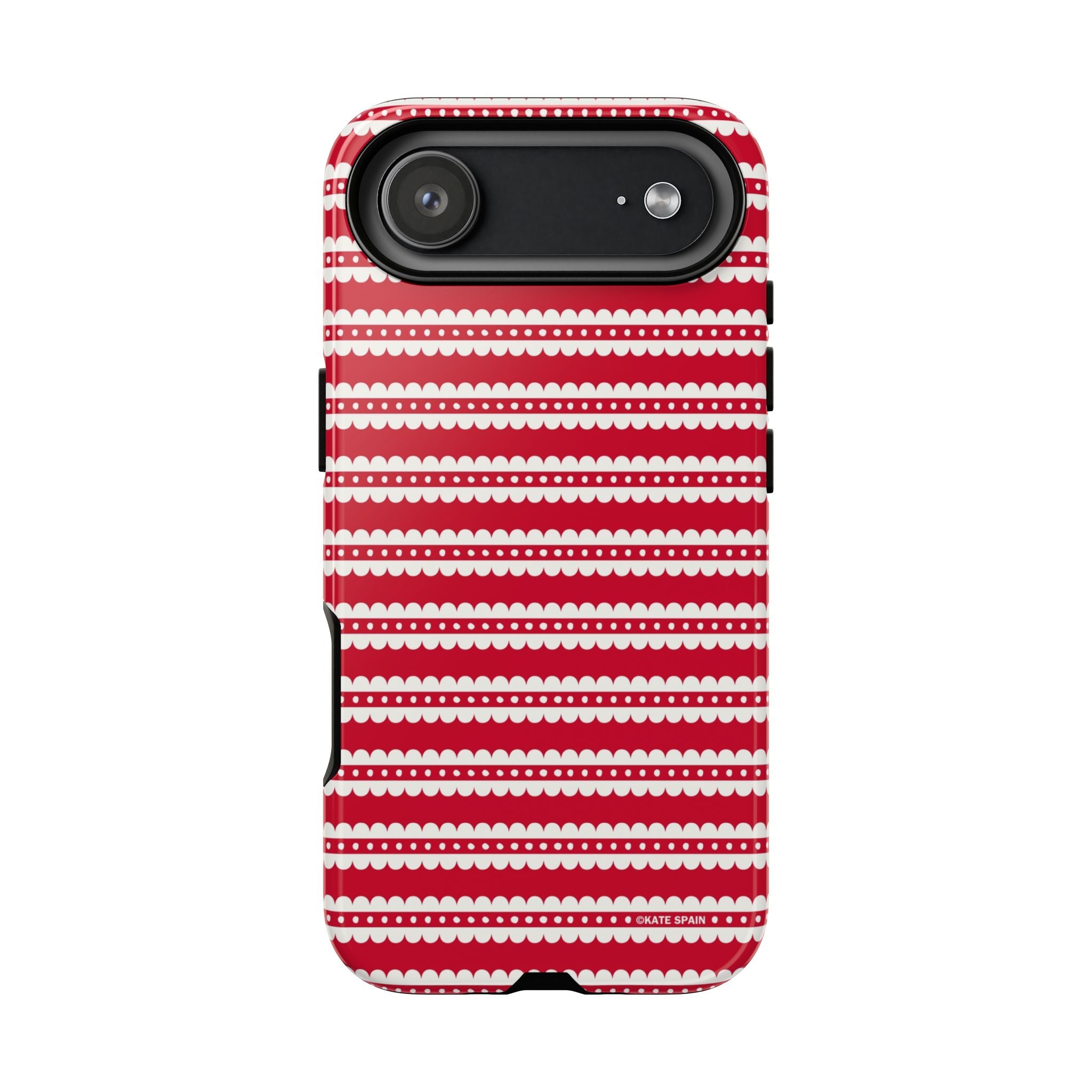 Candy Cane Stripe Tough iPhone 17 Air Case – Glossy | red, cream scalloped candy cane stripe print