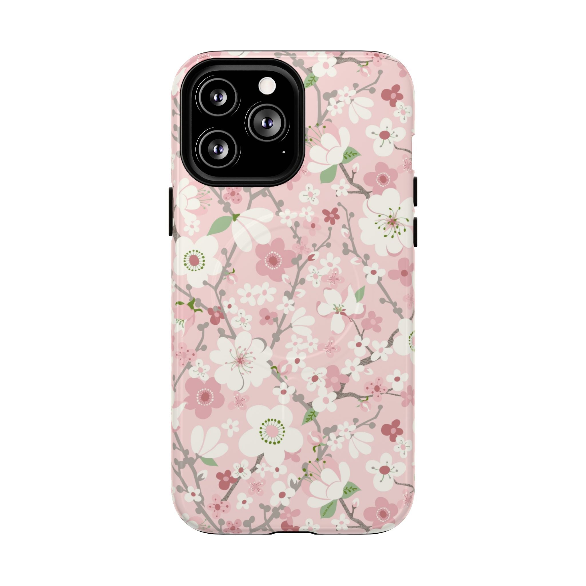 Luxury Pink Cherry Blossom MagSafe iPhone 13 Pro Max Case – Glossy | light pink, white, cherry blossom floral print