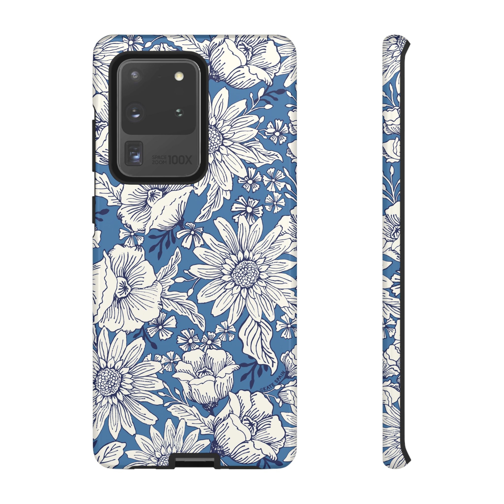 Luxury Jardin Samsung Galaxy S20 Ultra Case – Glossy | steel blue, white botanical daisy floral print
