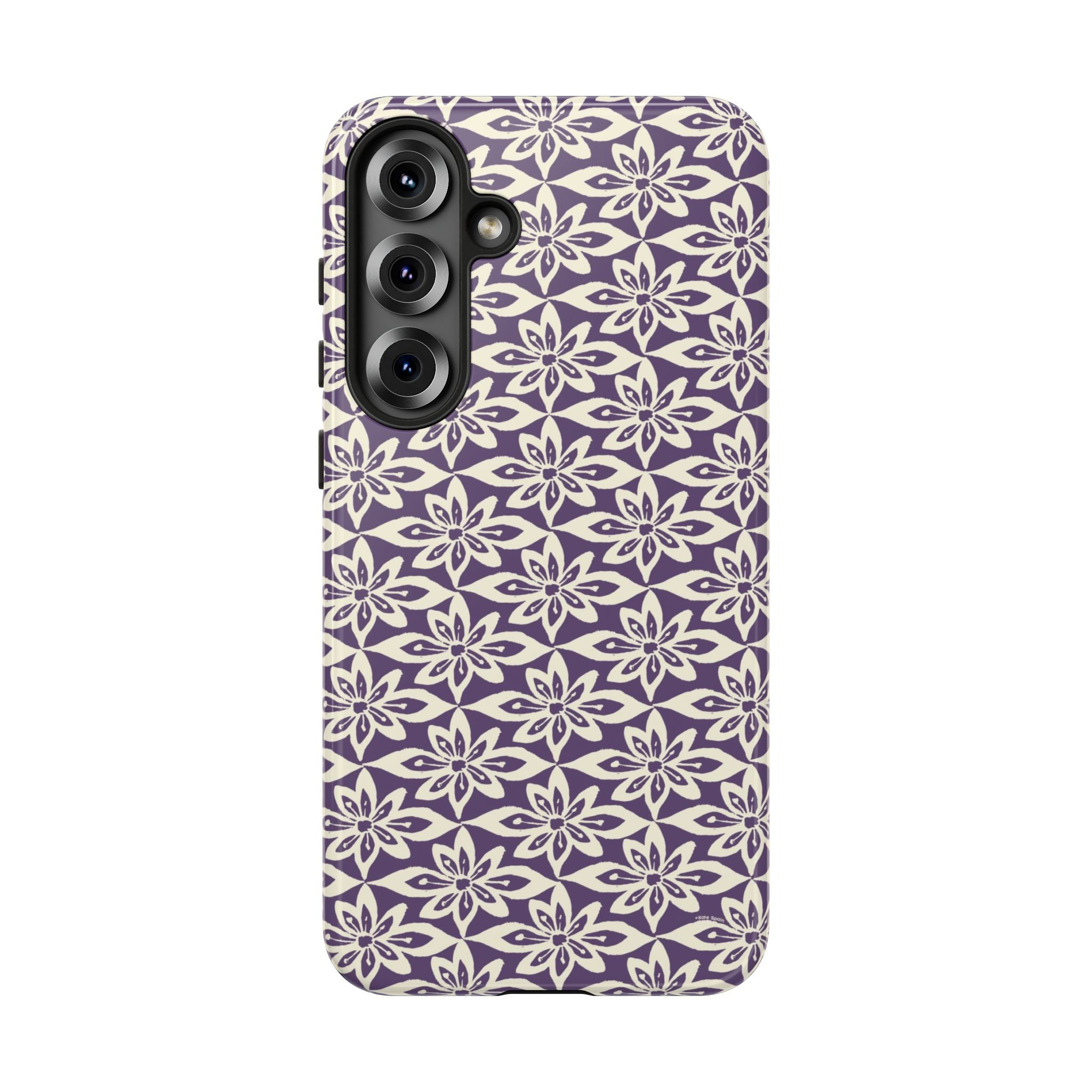 Lily Plum Samsung Galaxy S25 Plus Glossy case — graphic white lily print on rich violet — botanical phone case by Kate Spain
