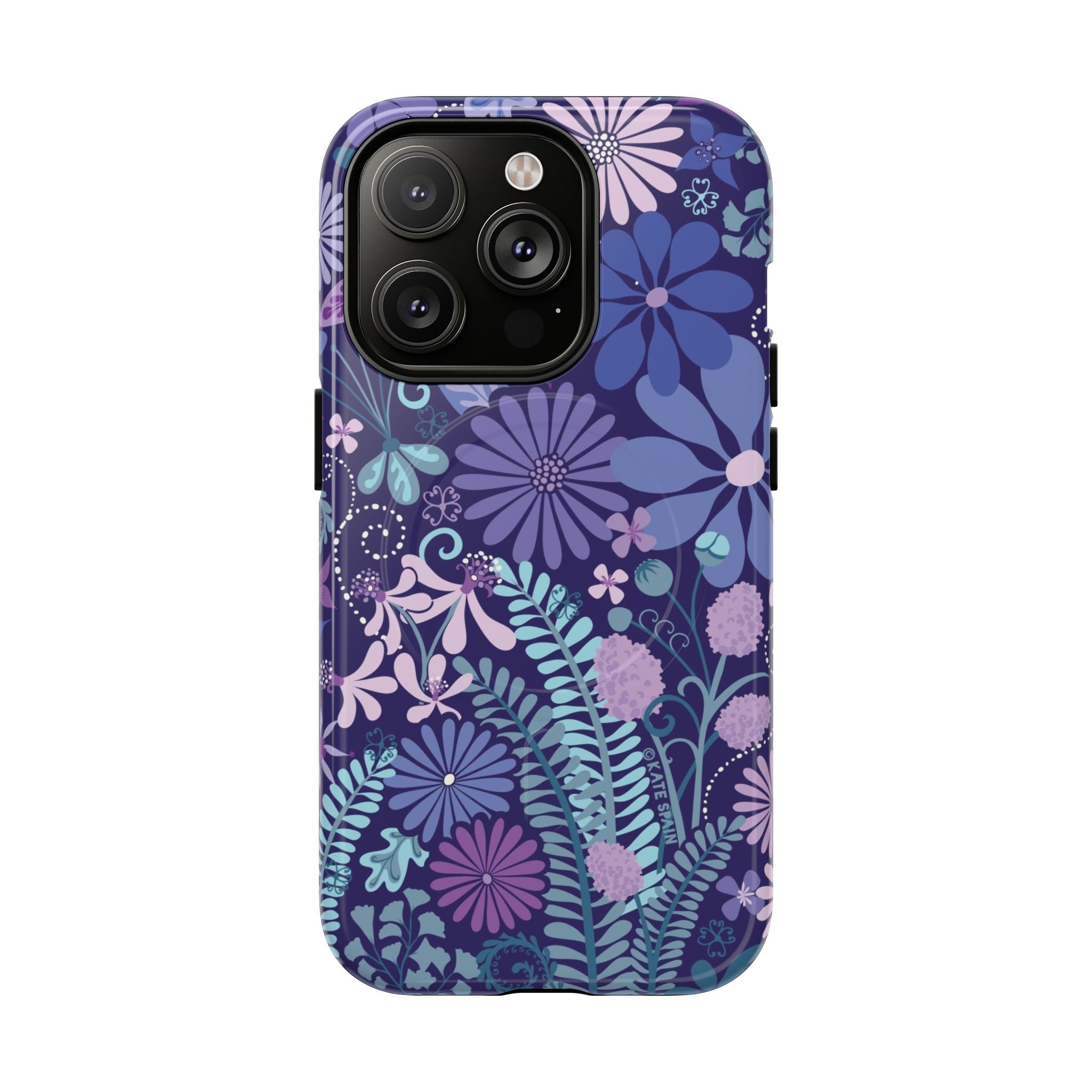 Terrain Night MagSafe iPhone 14 Pro Case – Glossy | navy, purple, aqua botanical woodland floral print