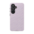 Canto Swirls Lavender Samsung Galaxy S26 Glossy Case — lavender hard case covered in an intricate folk-art medallion pattern of radiating circular motifs, dot clusters, and geometric centers