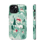 Arctica Winter Tough iPhone 13 Mini Case – Matte | aqua, evergreen, white, animal frolic winter wonderland print