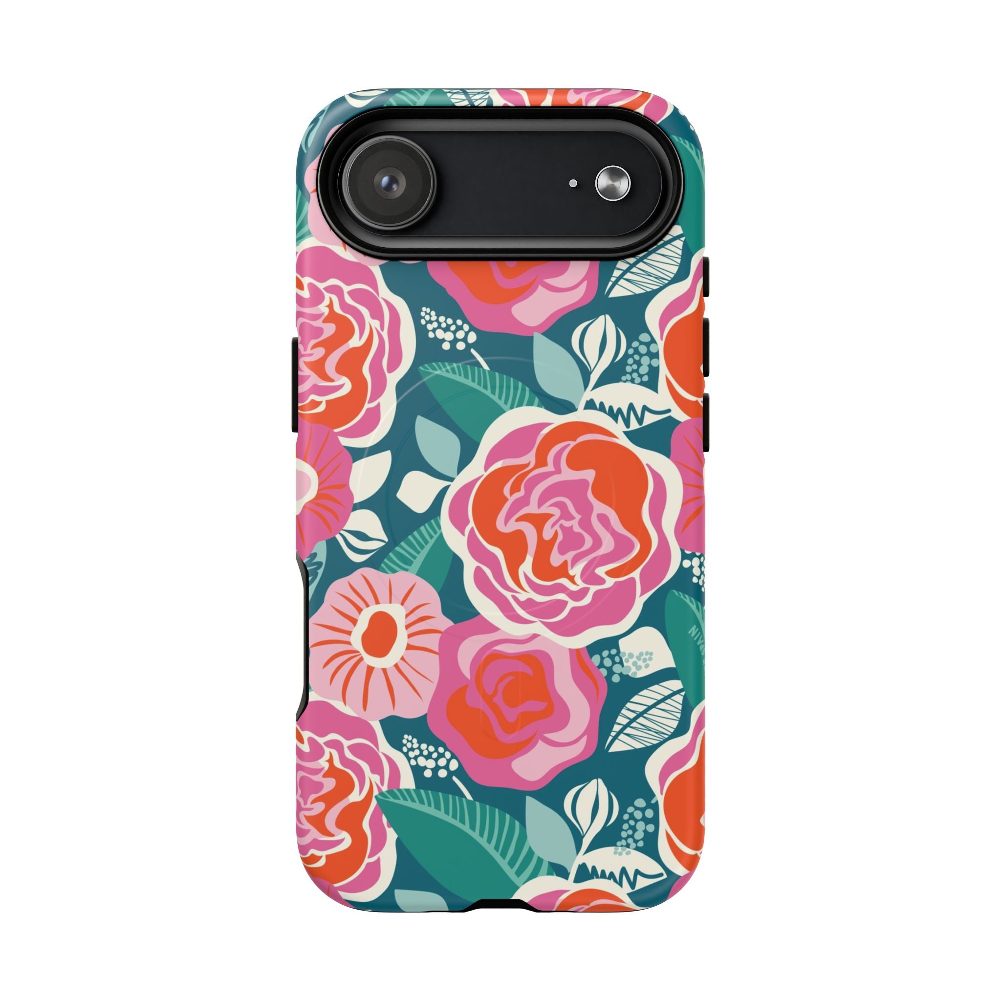 Luxury Tea Rose Teal MagSafe iPhone 17 Air Case – Matte | teal, coral, pink botanical rose floral print