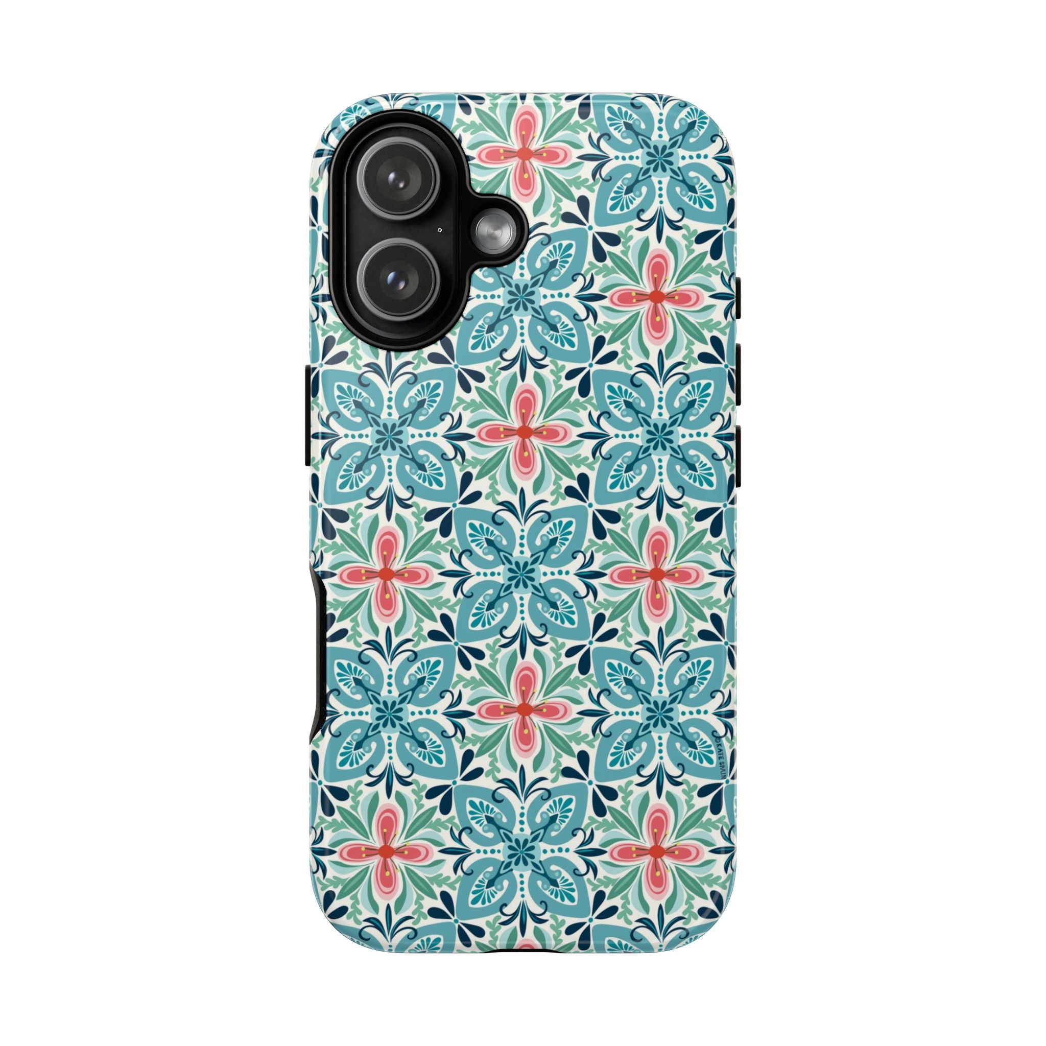Stonecrop Tough iPhone 17 Case – Glossy | sage, cream, blush botanical succulent print