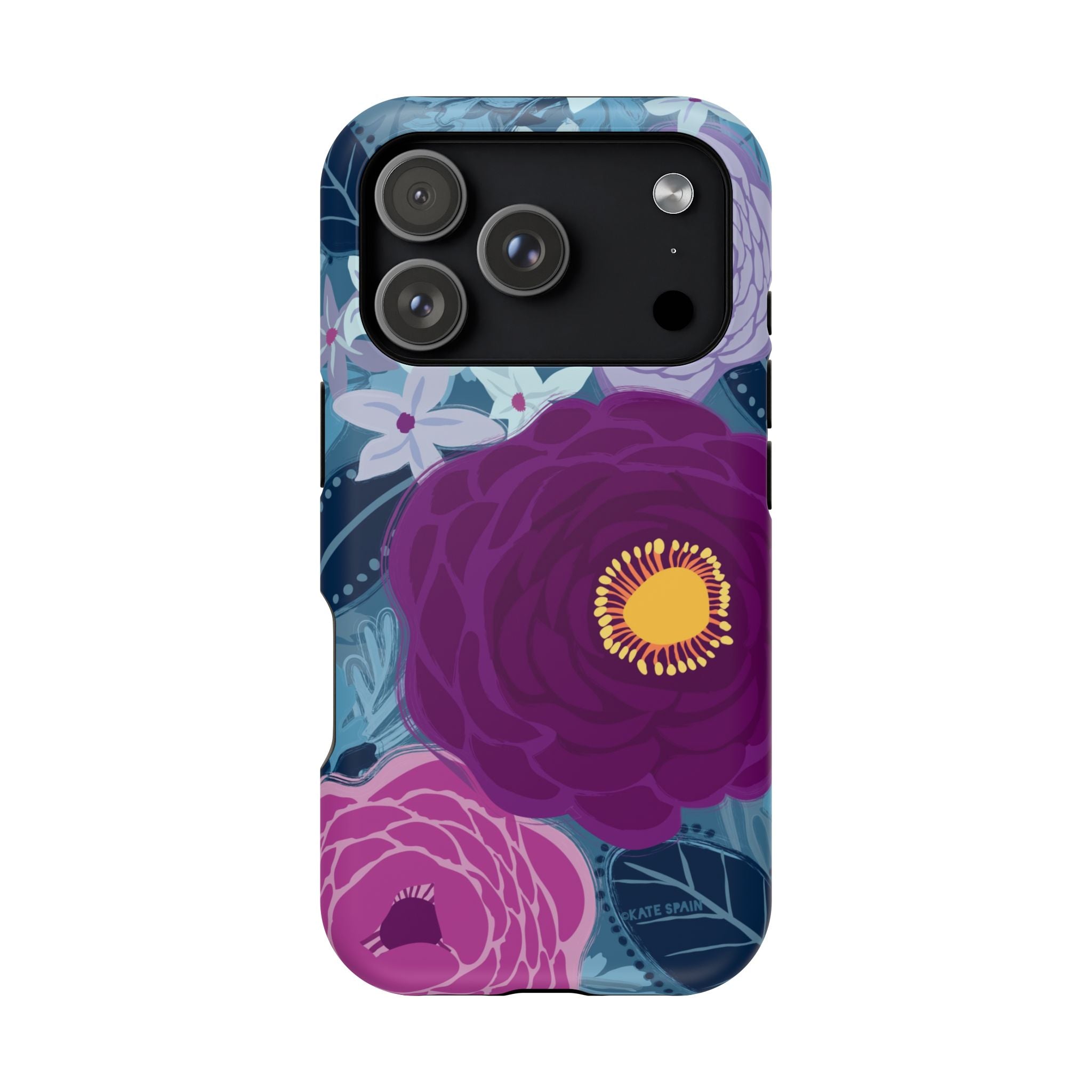 Bloomerie MagSafe iPhone 17 Pro Case – Matte | navy, purple, magenta botanical peony floral print