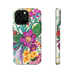 Posy Tough iPhone 14 Pro Max Case – Matte | cream, magenta, coral botanical floral print