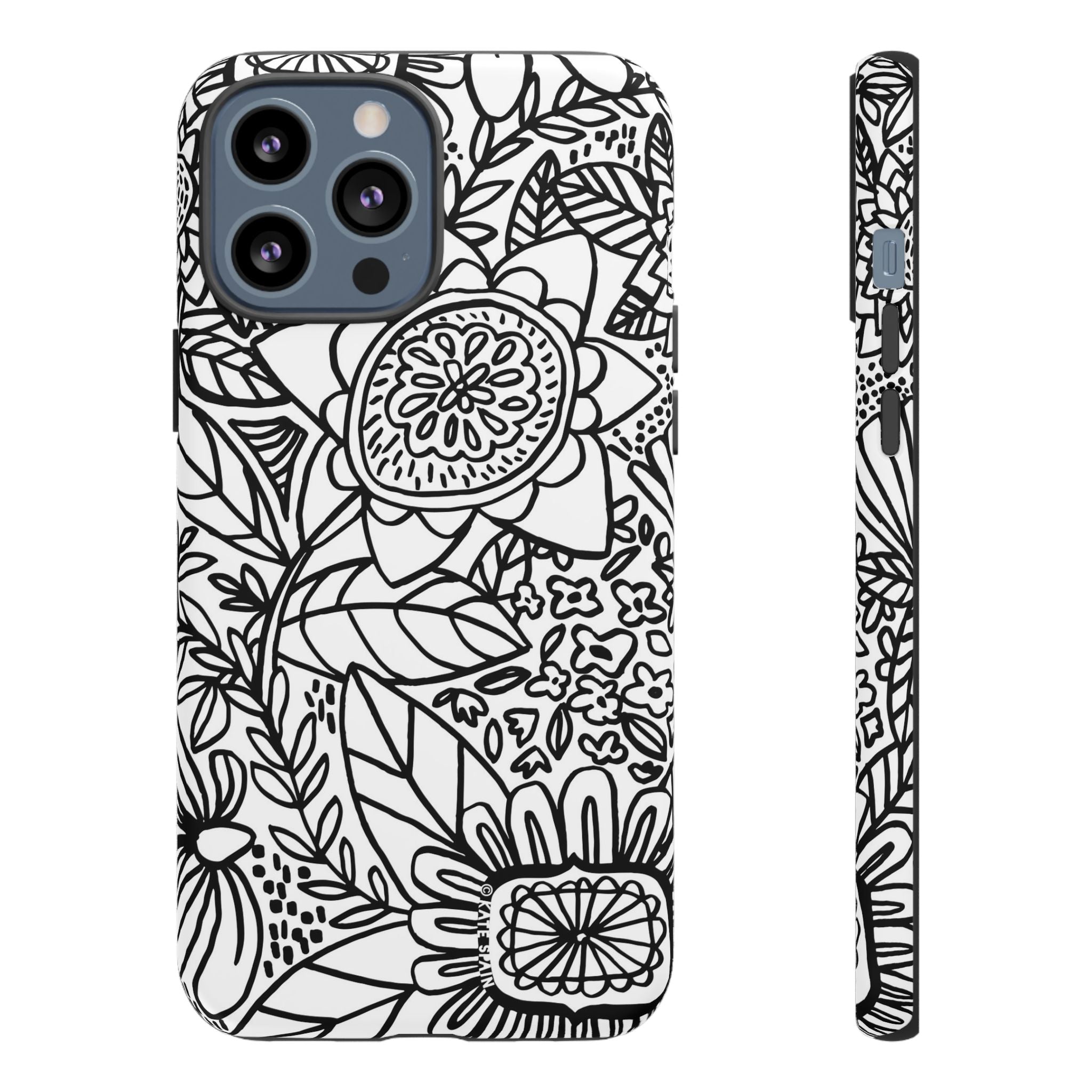 Esprit Tough iPhone 13 Pro Max Case – Matte | white, black botanical line art floral print