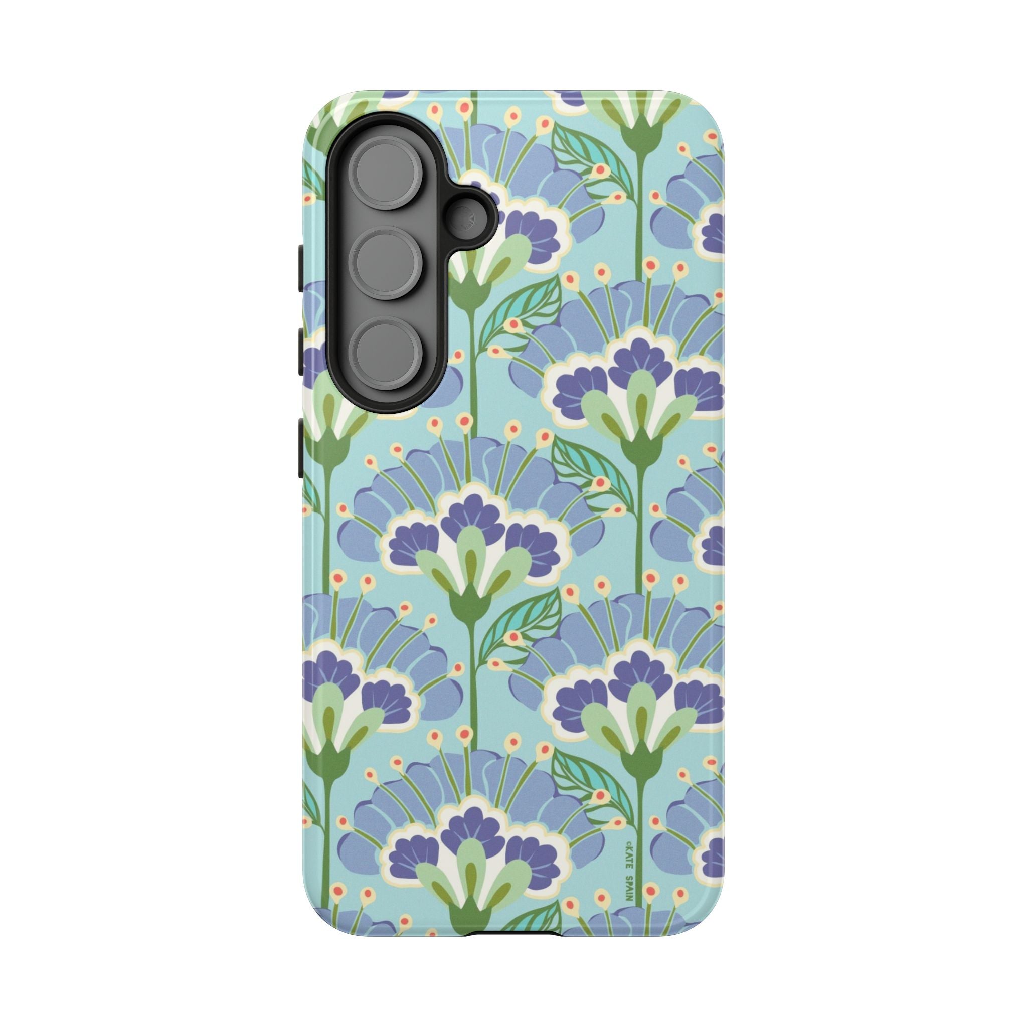 Lantern Flower Samsung Galaxy S25 Case – Glossy | light blue, lavender, lime green floral print