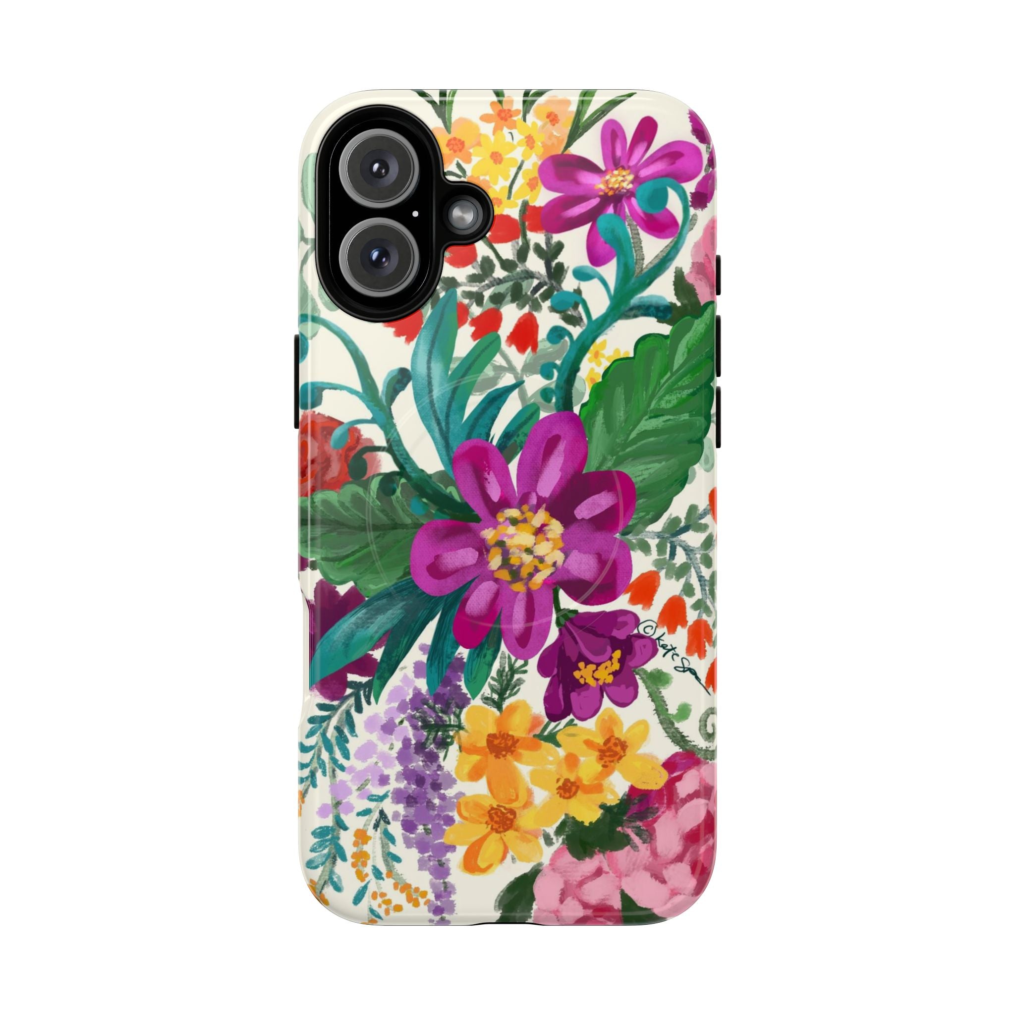 Posy MagSafe iPhone 16 Plus Case – Glossy | cream, magenta, coral botanical floral print