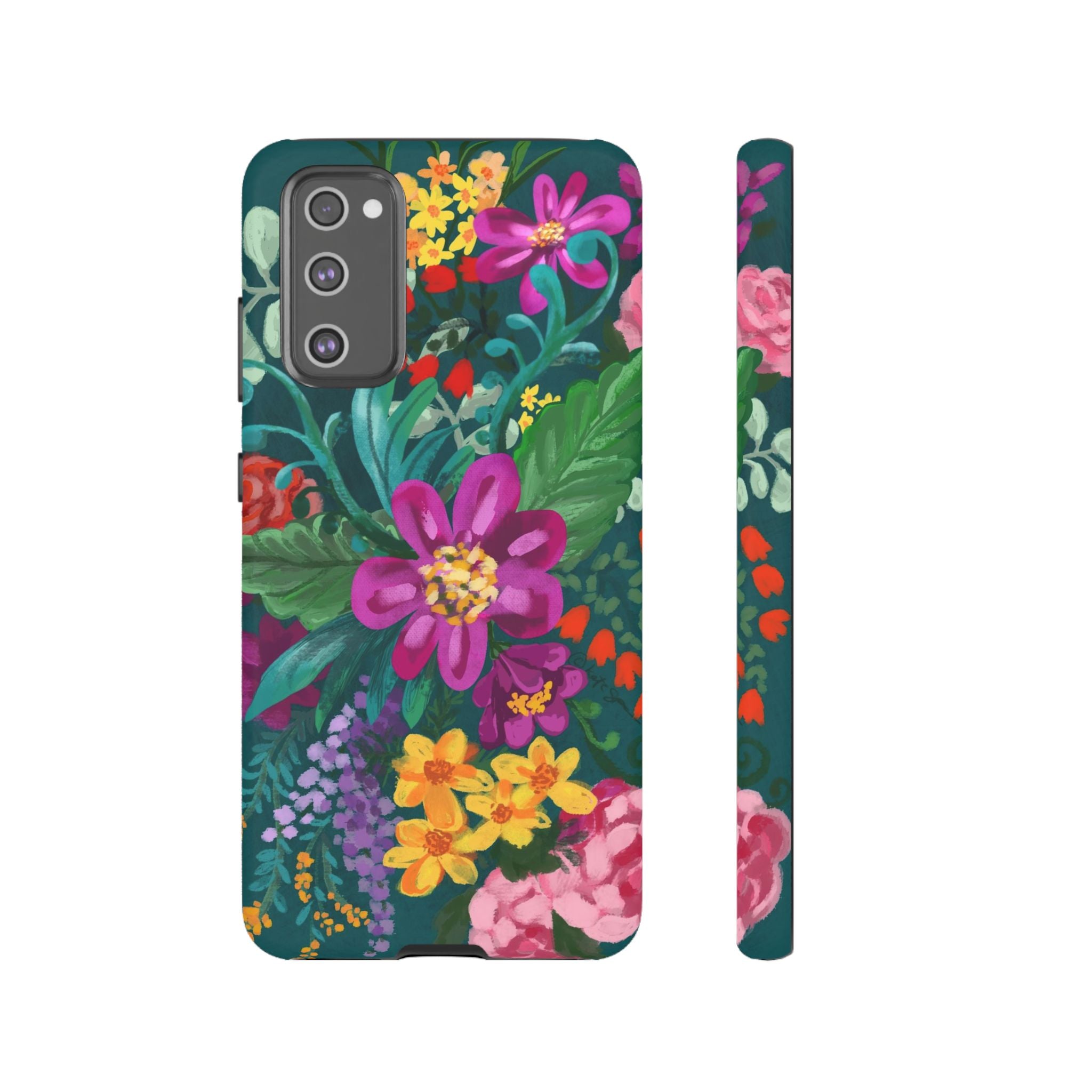 Tropical Posy Samsung Galaxy S20 FE Case – Matte | teal, magenta, yellow, pink vibrant botanical floral print