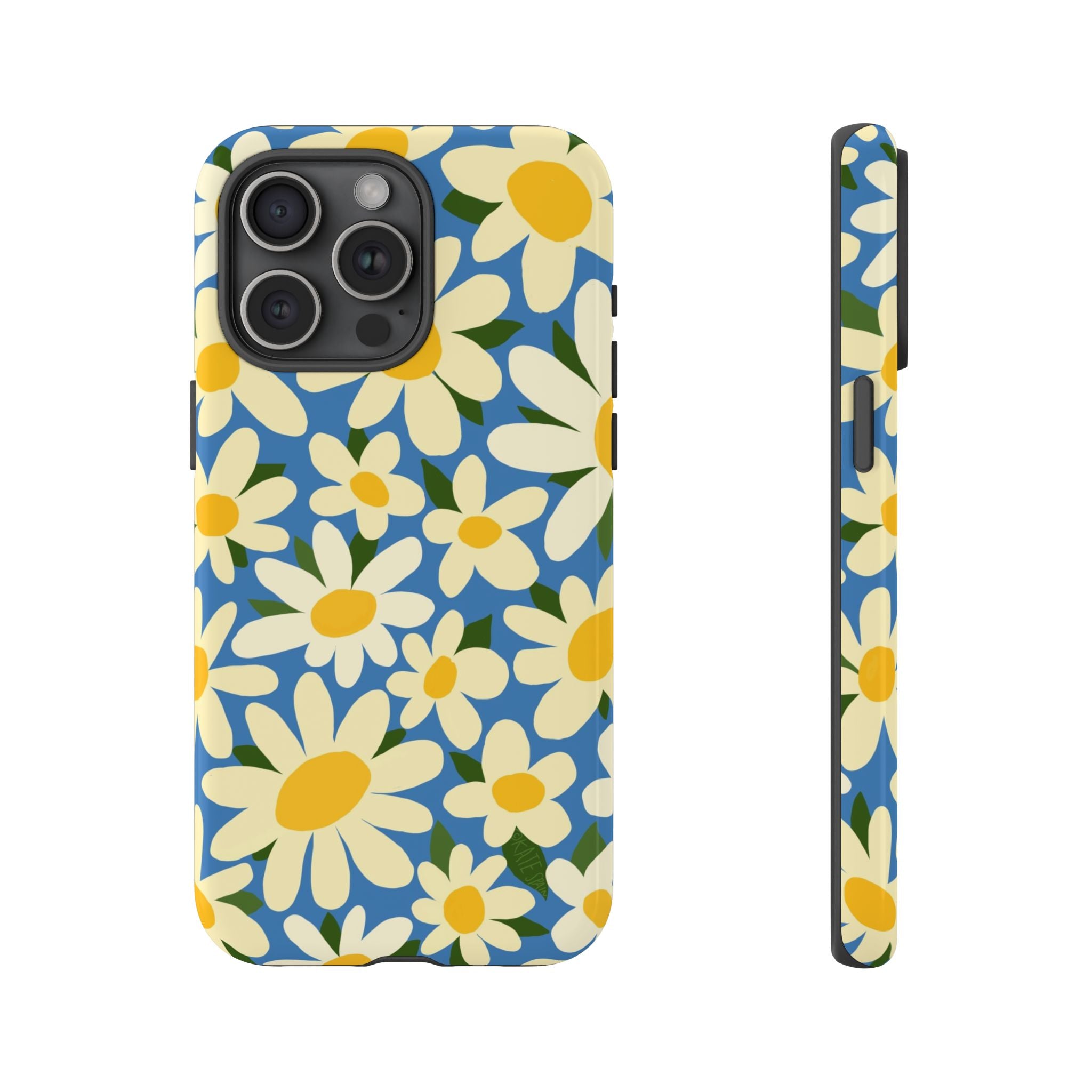 Shasta Daisy Tough iPhone 15 Pro Max Case – Glossy | blue, cream, yellow daisy floral print