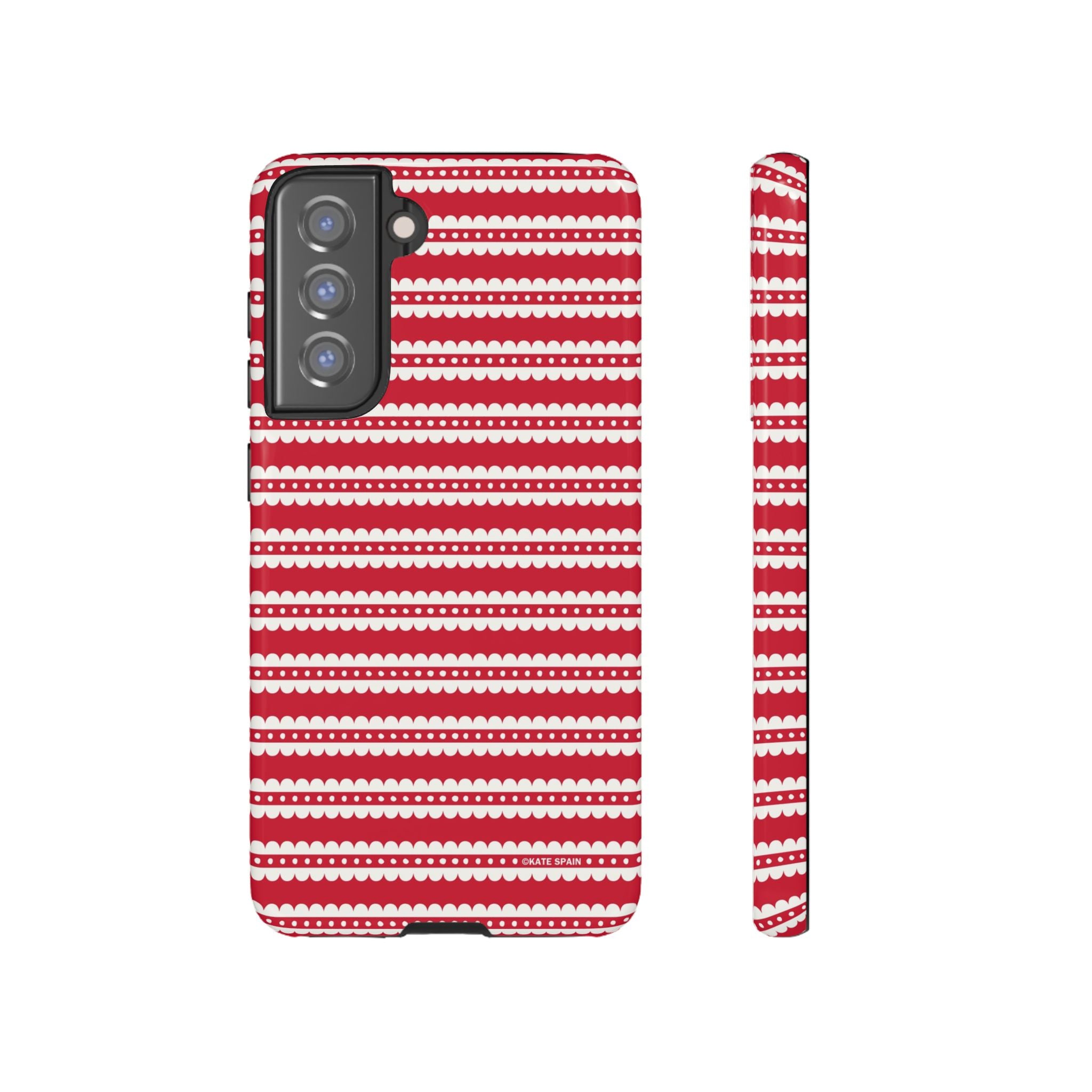 Candy Cane Stripe Samsung Galaxy S21 FE Case – Glossy | red, cream scalloped candy cane stripe print