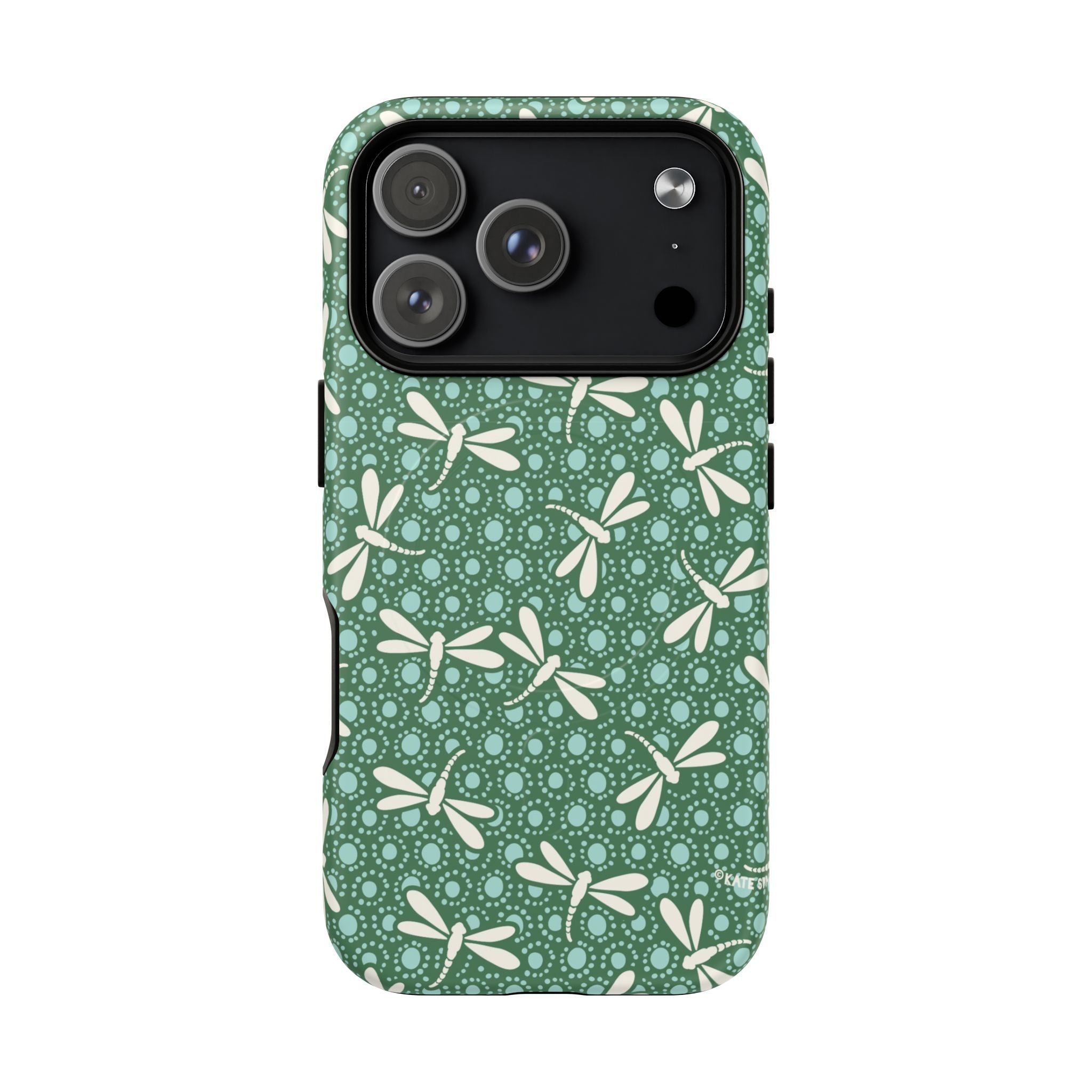 Designer Dragonfly MagSafe iPhone 17 Pro Case – Matte | jade green, aqua, cream dragonfly print