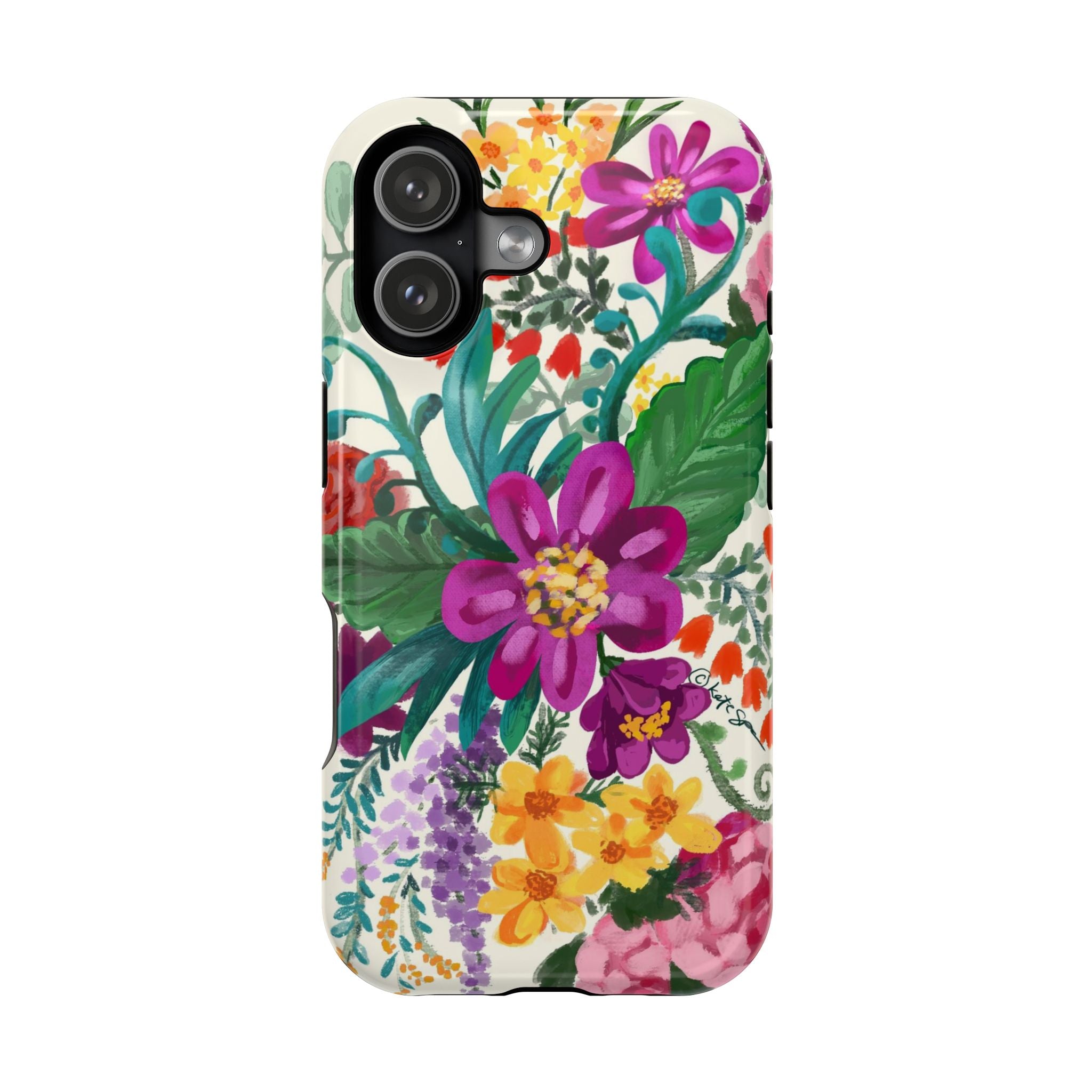 Posy MagSafe iPhone 17 Case – Glossy | white, magenta, yellow, purple vibrant botanical floral print