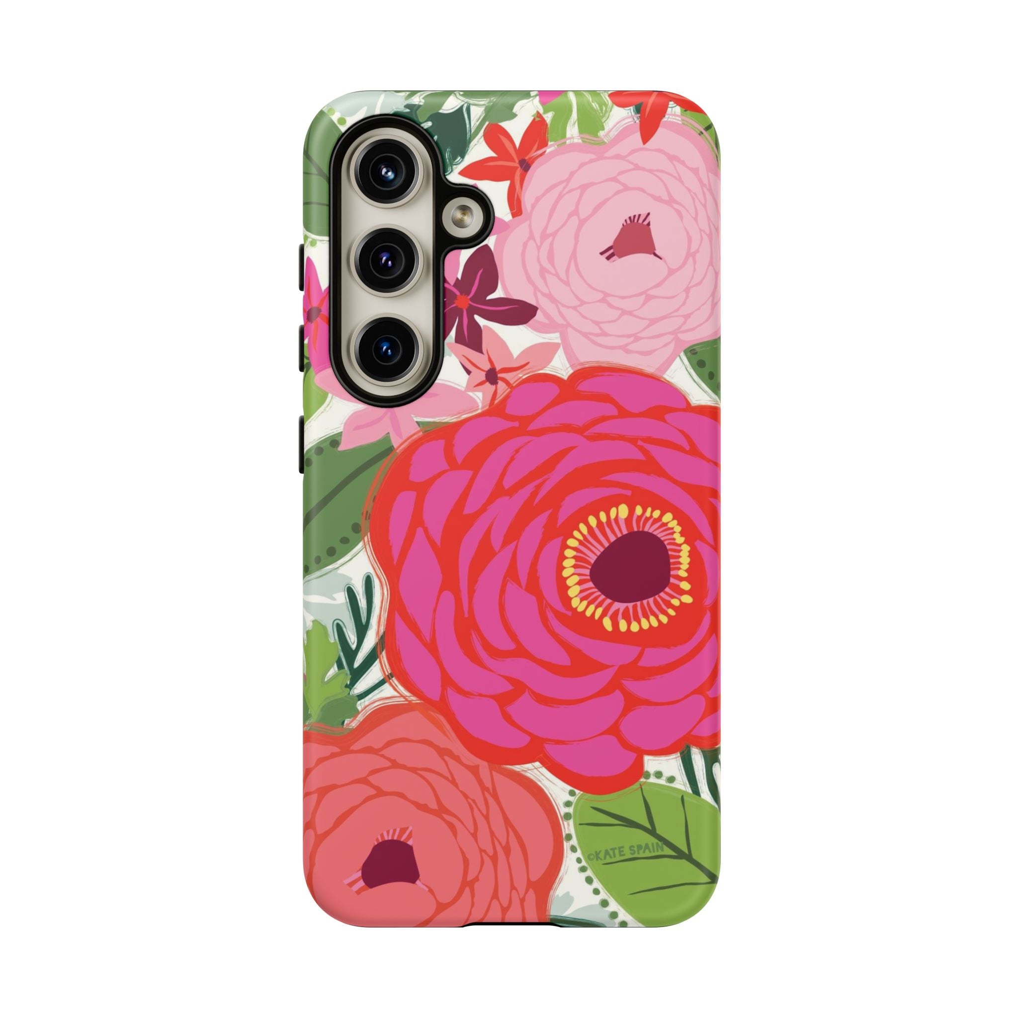 Bloomerie Samsung Tough Phone Case Samsung Galaxy S24 – Matte | cream, magenta, coral botanical peony floral print