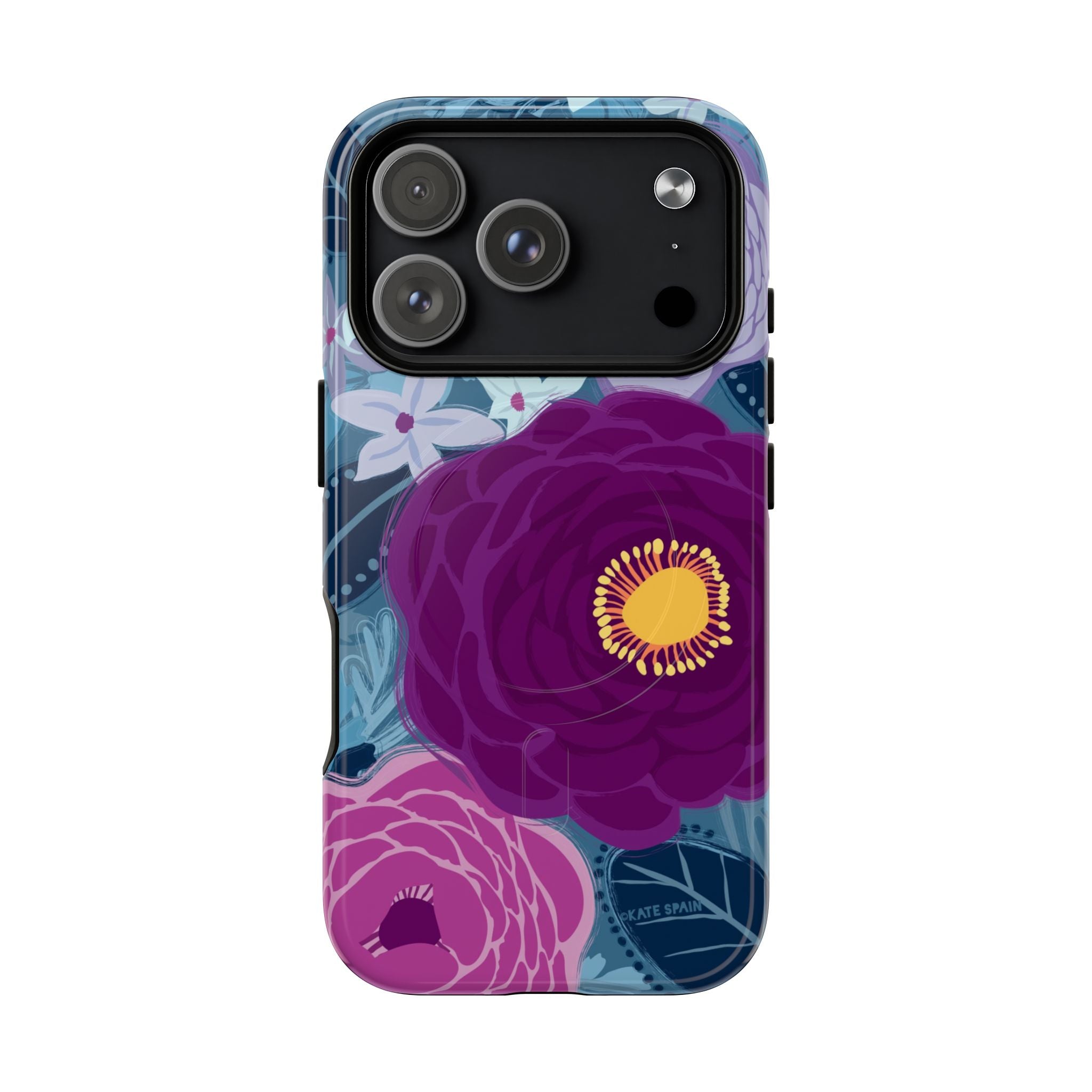Bloomerie Violet MagSafe iPhone 17 Pro Case – Glossy | navy, purple, magenta botanical peony floral print