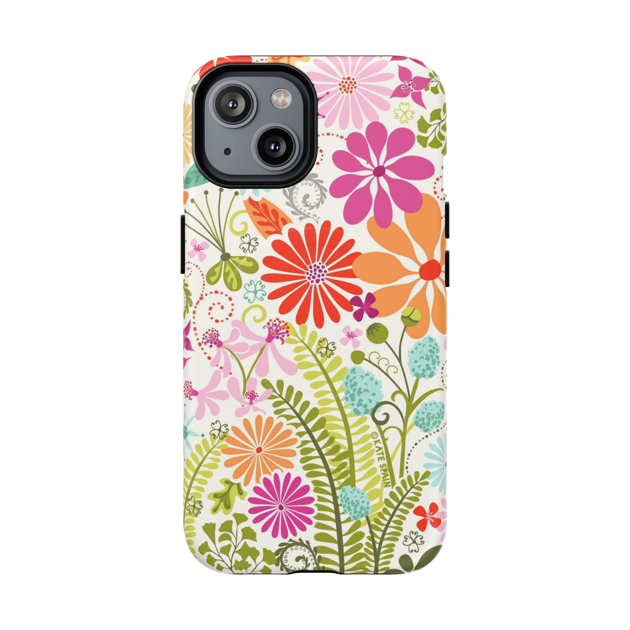 Terrain Day MagSafe iPhone 14 Case – Matte | white, magenta, coral botanical woodland floral print